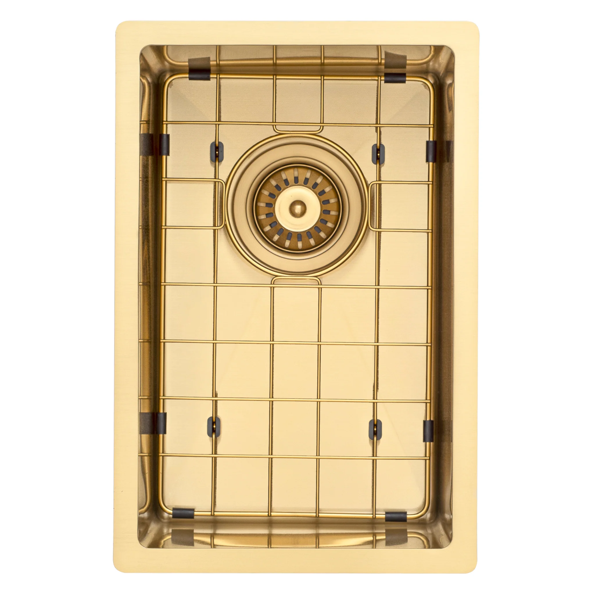 Retto II Stainless Steel Sink Grid 250 x 400mm with Rear Waste Hole, Brushed Brass Gold - Image 2
