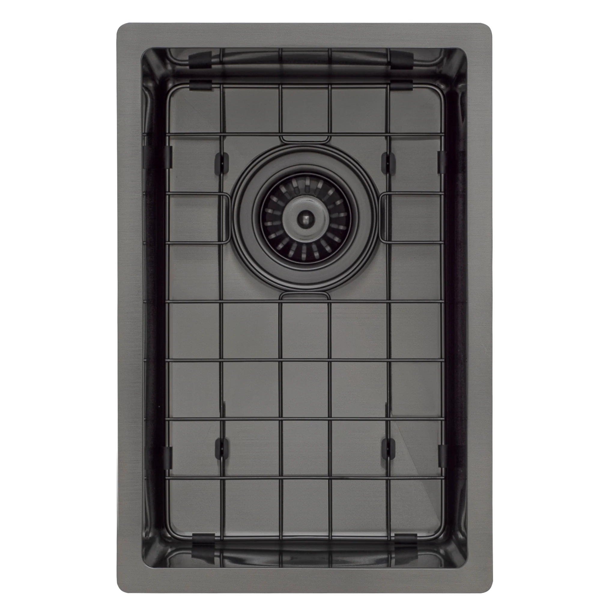 Retto II Stainless Steel Sink Grid 250 x 400mm with Rear Waste Hole, Brushed Gunmetal Black - Image 2