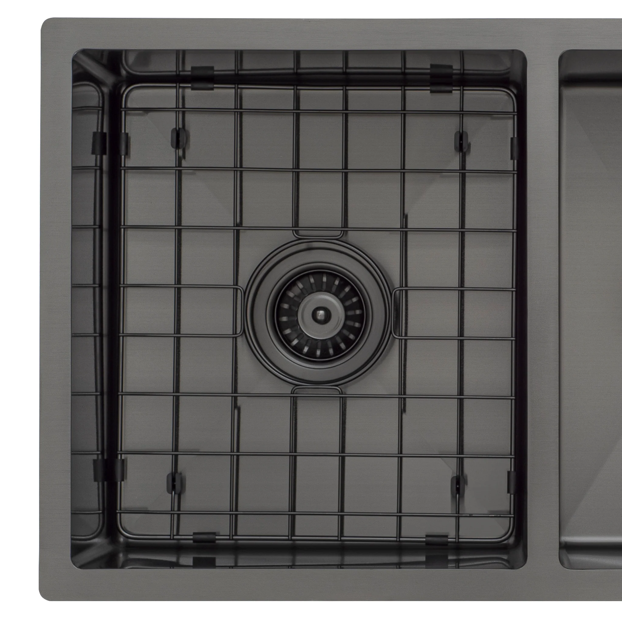 Retto II Stainless Steel Sink Grid 350 x 400mm with Centre Waste Hole, Brushed Gunmetal Black - Image 2