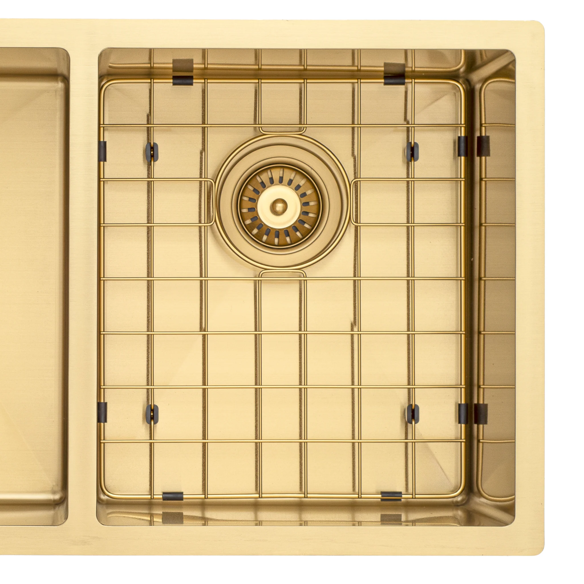 Retto II Stainless Steel Sink Grid 350 x 400mm with Rear Waste Hole, Brushed Brass Gold - Image 3