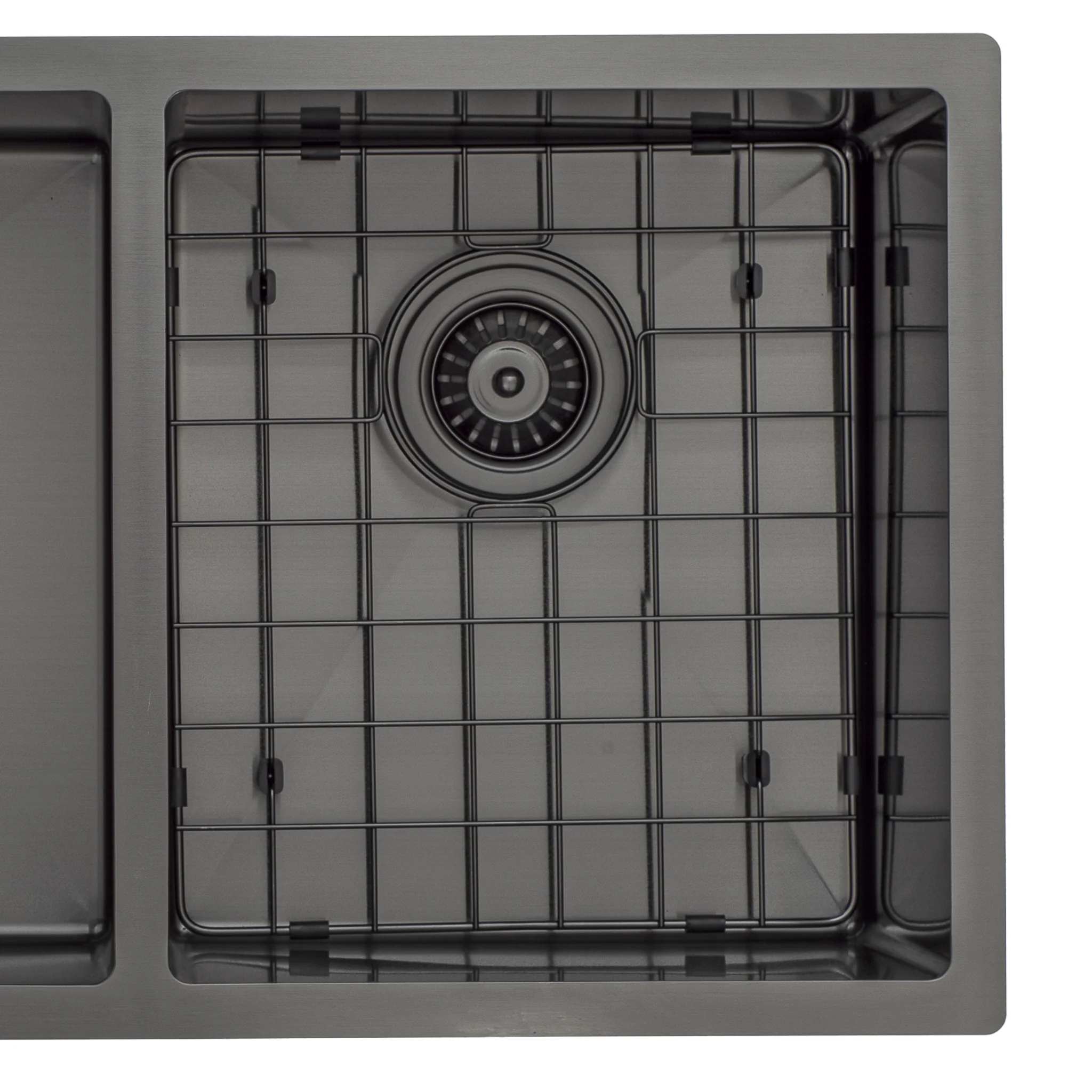 Retto II Stainless Steel Sink Grid 350 x 400mm with Rear Waste Hole, Brushed Gunmetal Black - Image 2