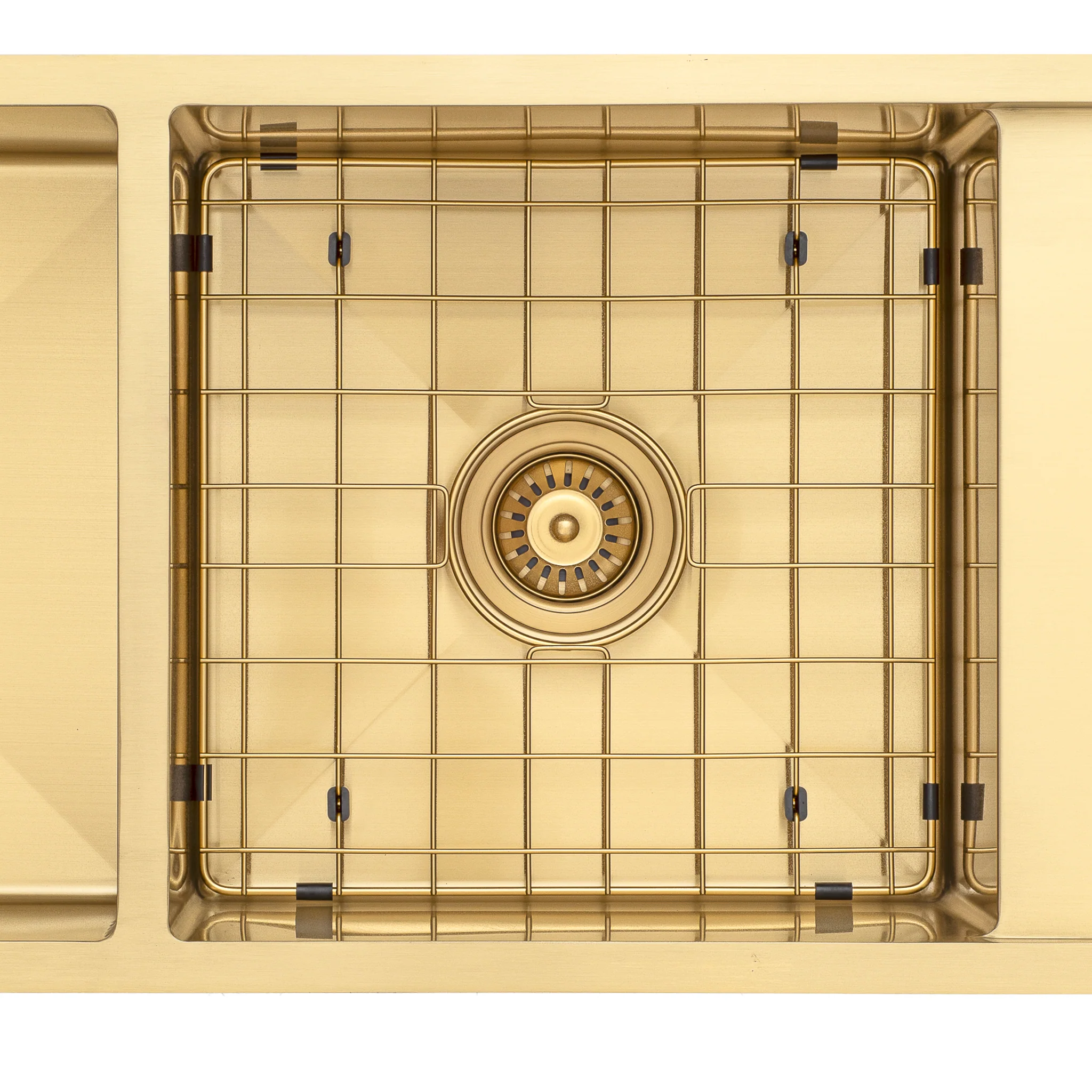 Retto II Stainless Steel Sink Grid 400 x 400mm with Centre Waste Hole, Brushed Brass Gold - Image 2