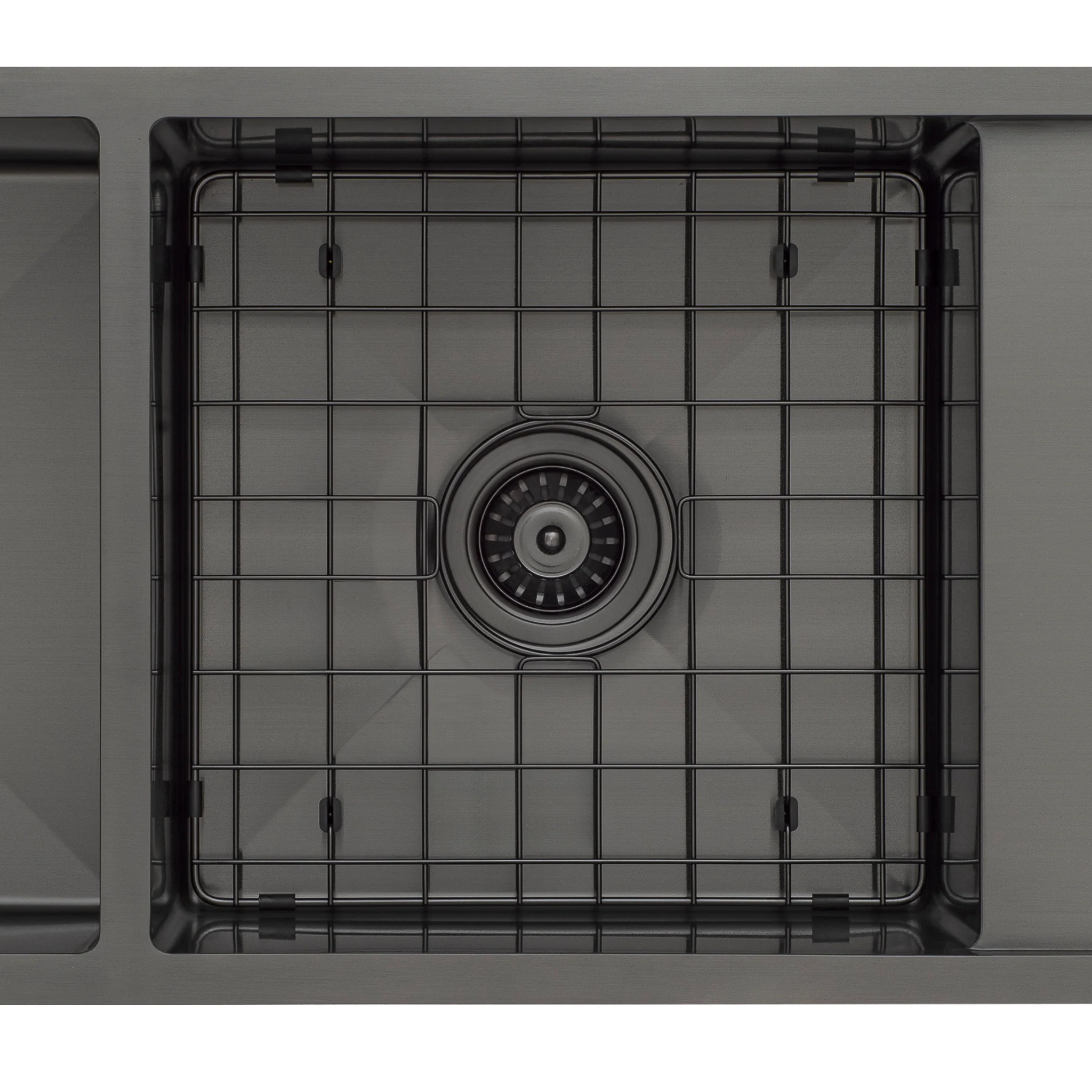 Retto II Stainless Steel Sink Grid 400 x 400mm with Centre Waste Hole, Brushed Gunmetal Black - Image 2