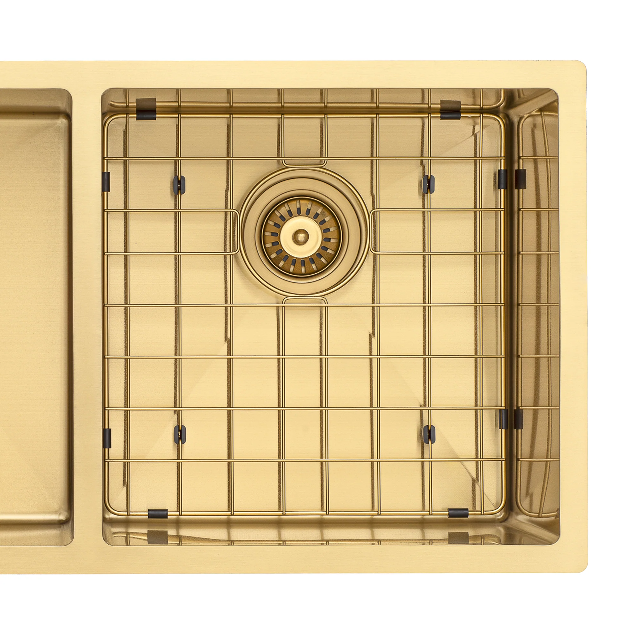 Retto II Stainless Steel Sink Grid 400 x 400mm with Rear Waste Hole, Brushed Brass Gold - Image 2