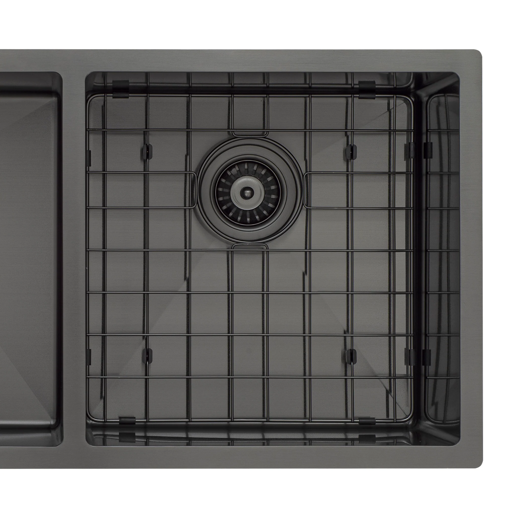 Retto II Stainless Steel Sink Grid 400 x 400mm with Rear Waste Hole, Brushed Gunmetal Black - Image 2