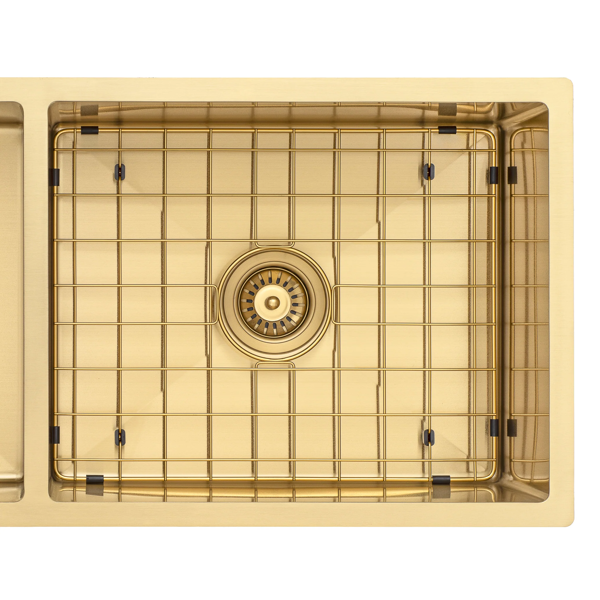 Retto II Stainless Steel Sink Grid 500 x 400mm with Centre Waste Hole, Brushed Brass Gold - Image 2