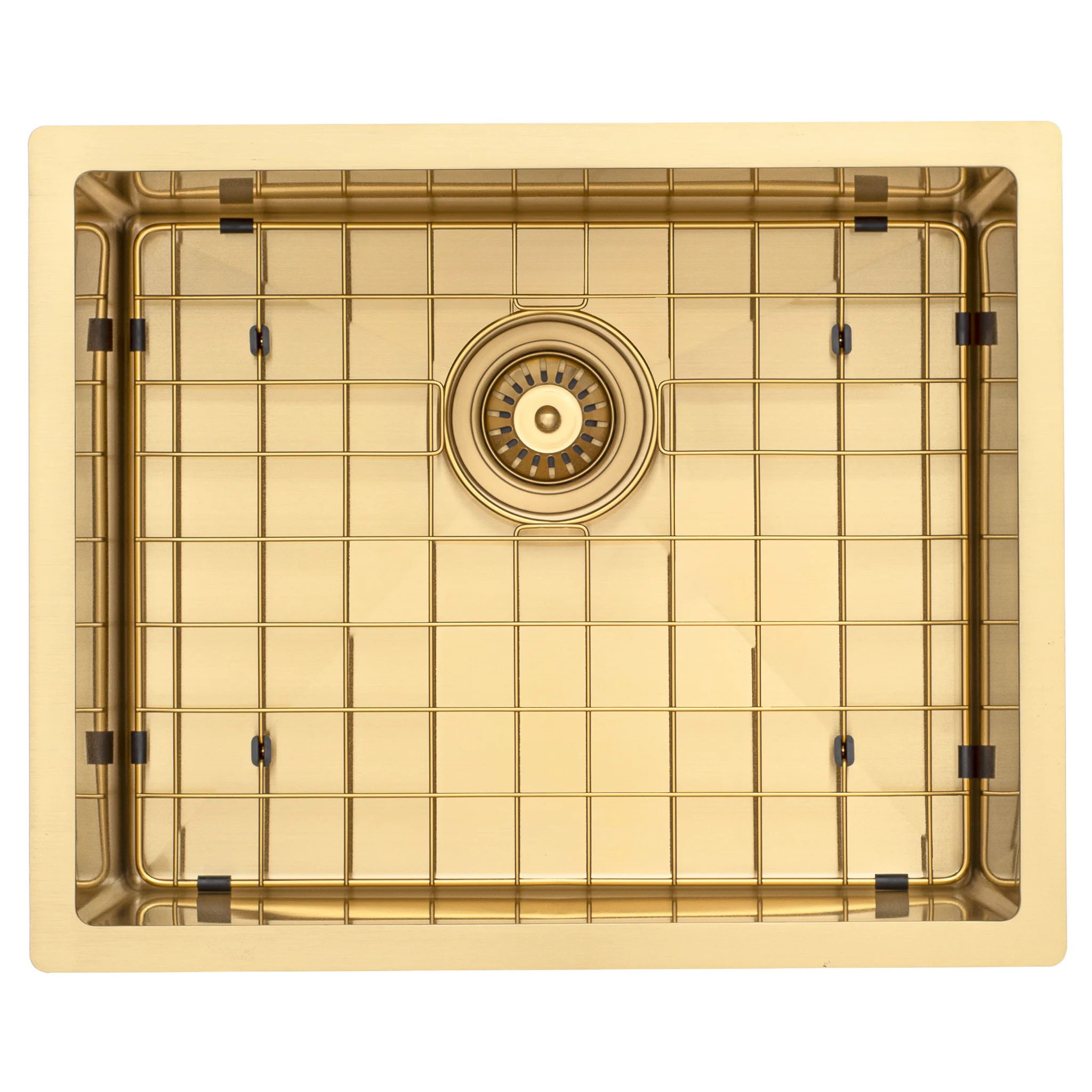 Retto II Stainless Steel Sink Grid 500 x 400mm with Rear Waste Hole, Brushed Brass Gold - Image 2
