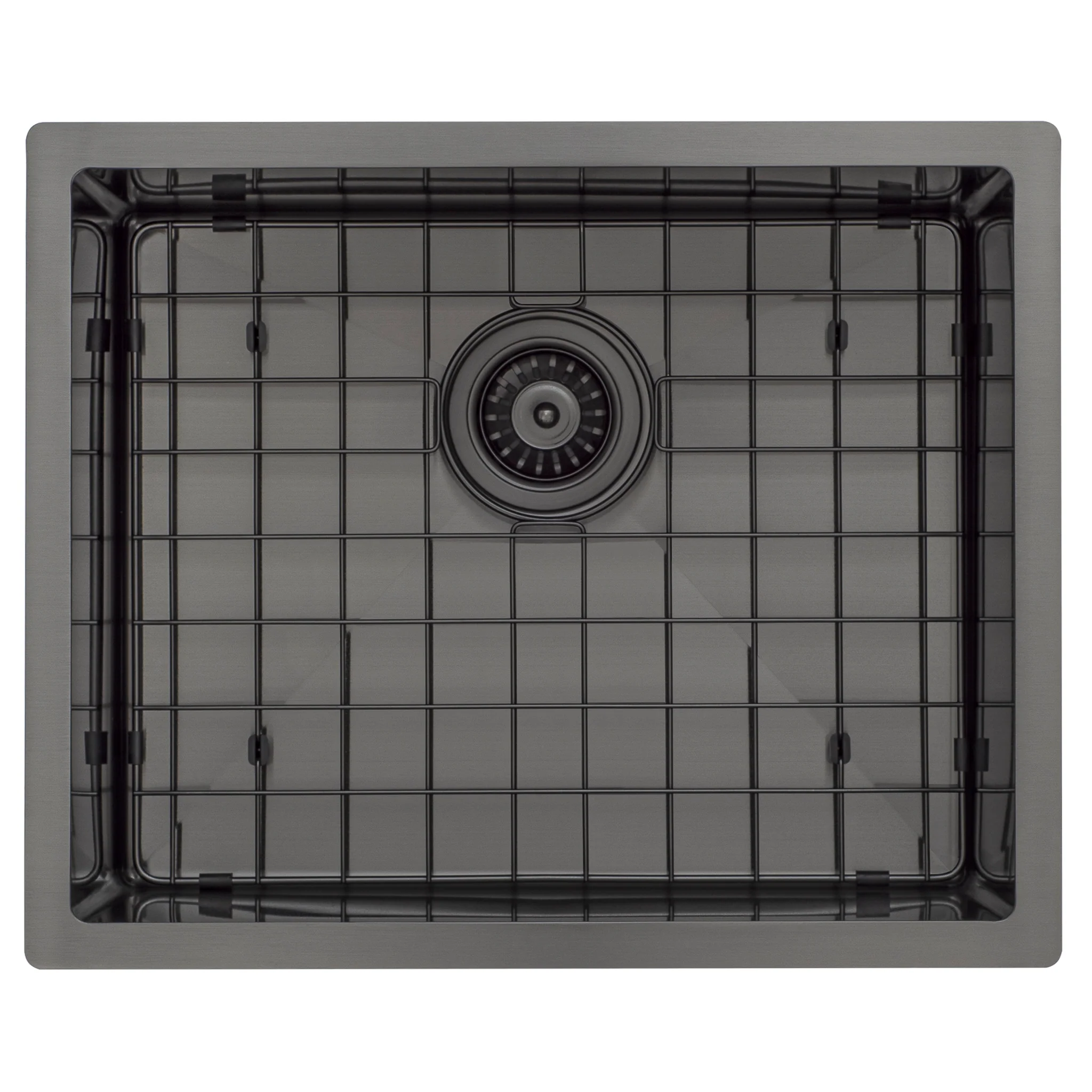 Retto II Stainless Steel Sink Grid 500 x 400mm with Rear Waste Hole, Brushed Gunmetal Black - Image 2