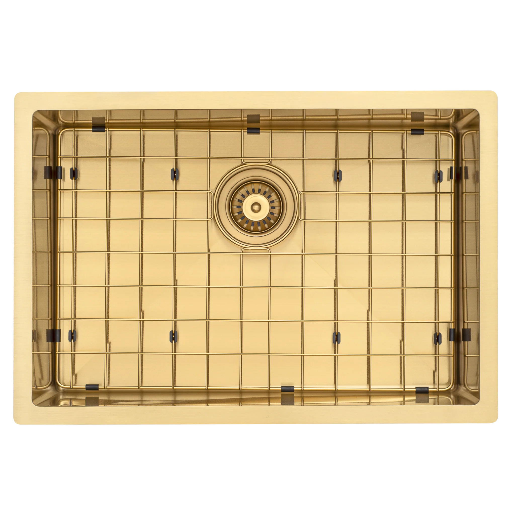 Retto II Stainless Steel Sink Grid 600 x 400mm with Rear Waste Hole, Brushed Brass Gold - Image 2