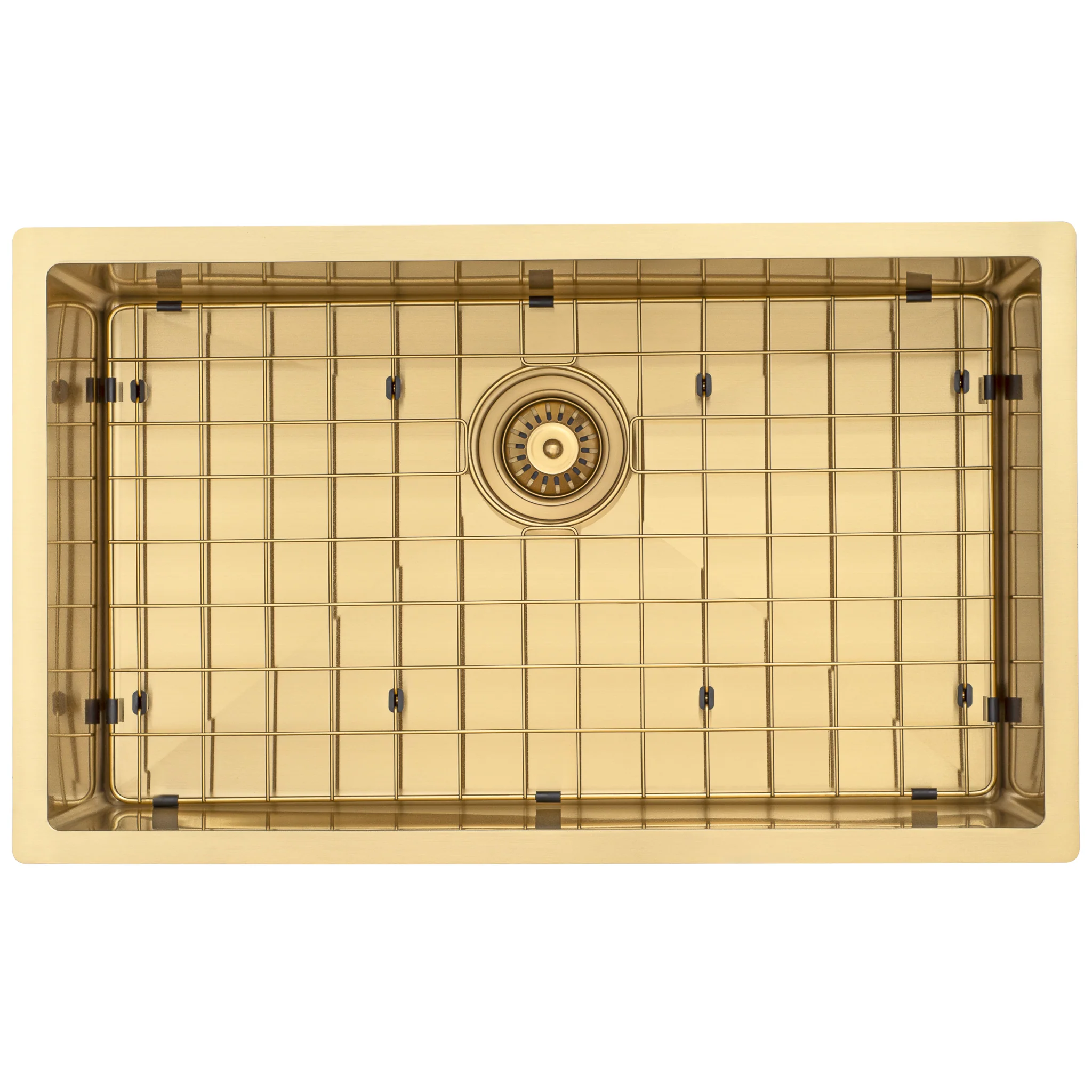 Retto II Stainless Steel Sink Grid 700 x 400mm with Rear Waste Hole, Brushed Brass Gold - Image 2