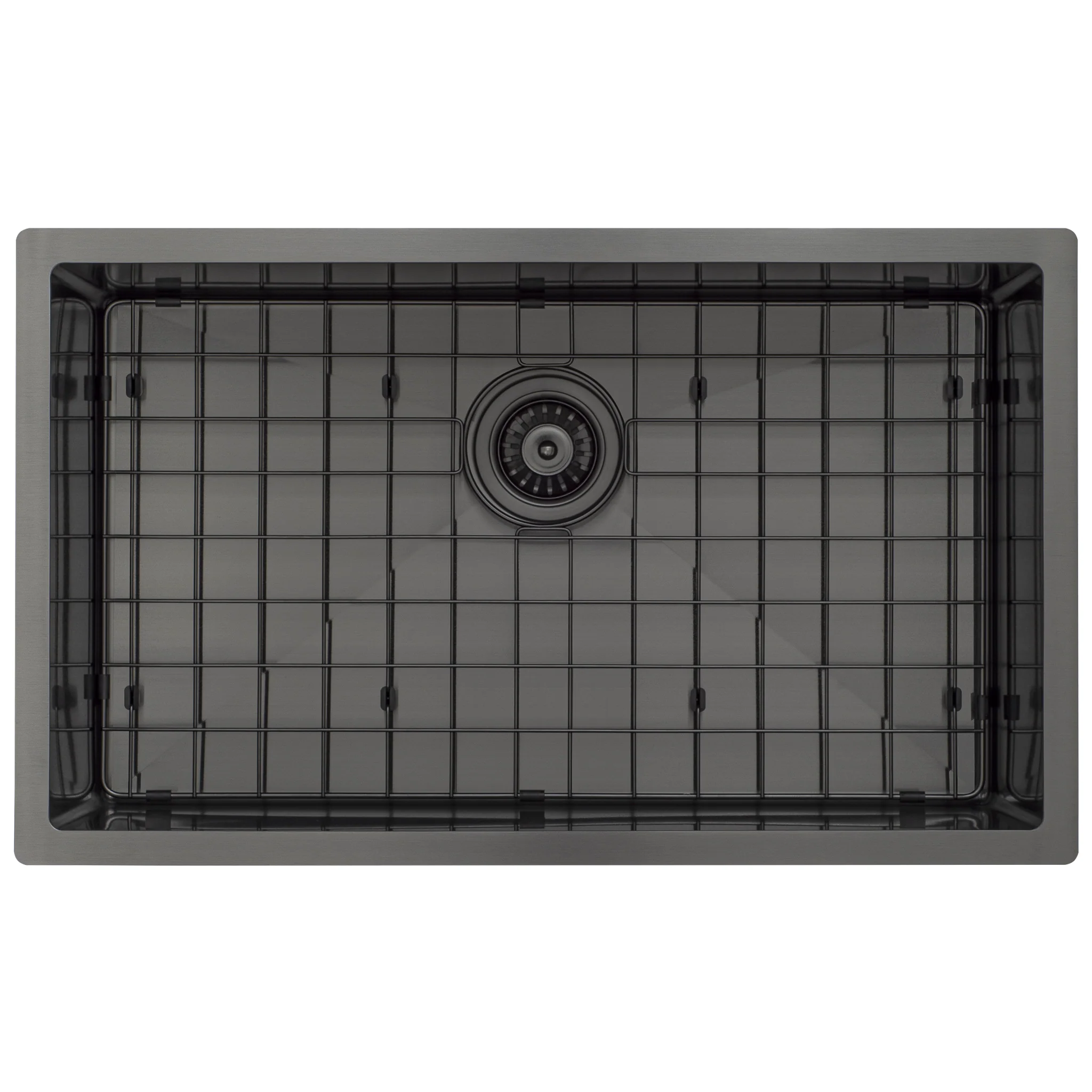 Retto II Stainless Steel Sink Grid 700 x 400mm with Rear Waste Hole, Brushed Gunmetal Black - Image 2