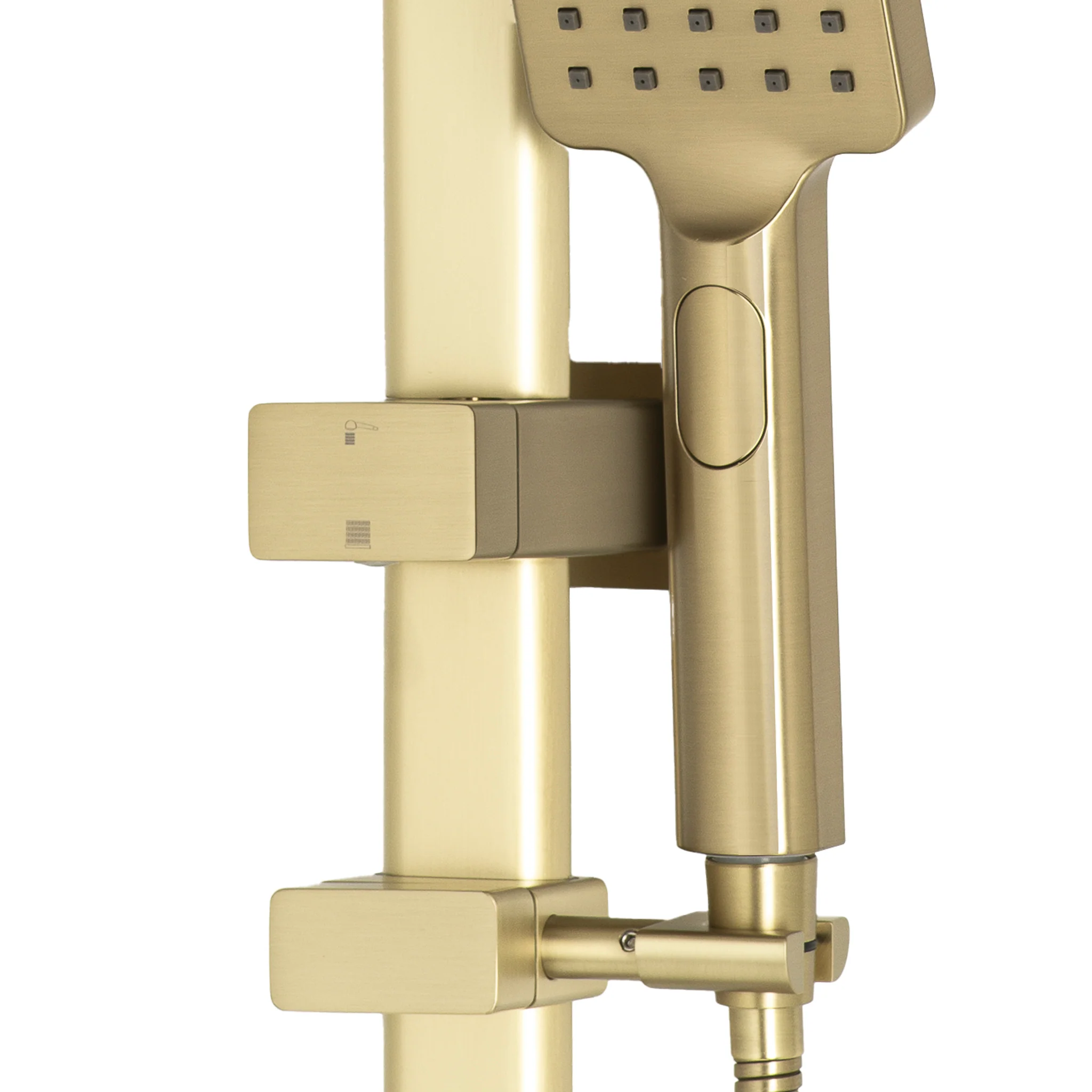Retto Square Twin Shower System with Adjustable Rail and 250mm Head, Brushed Brass - Image 2