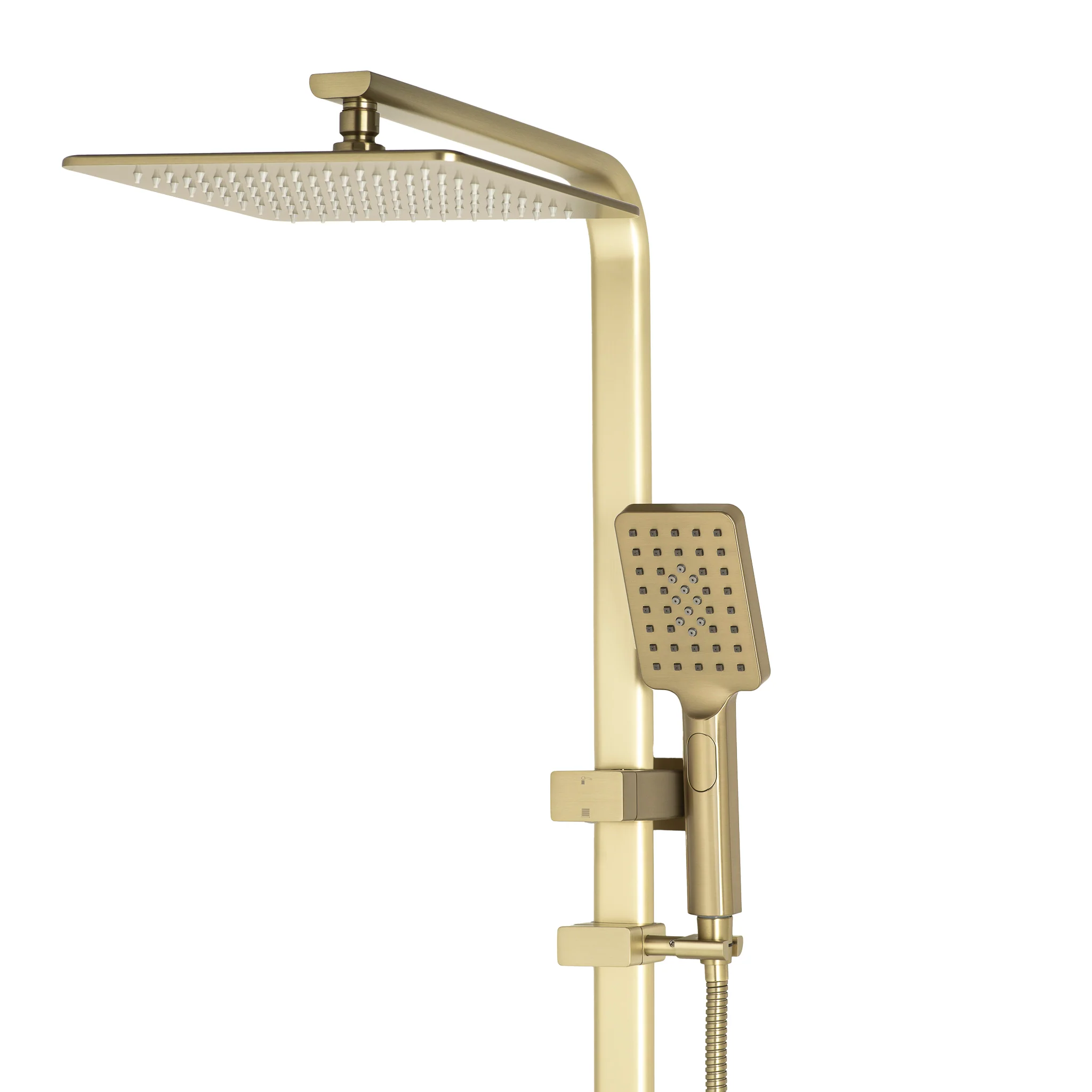 Retto Square Twin Shower System with Adjustable Rail and 250mm Head, Brushed Brass - Image 3