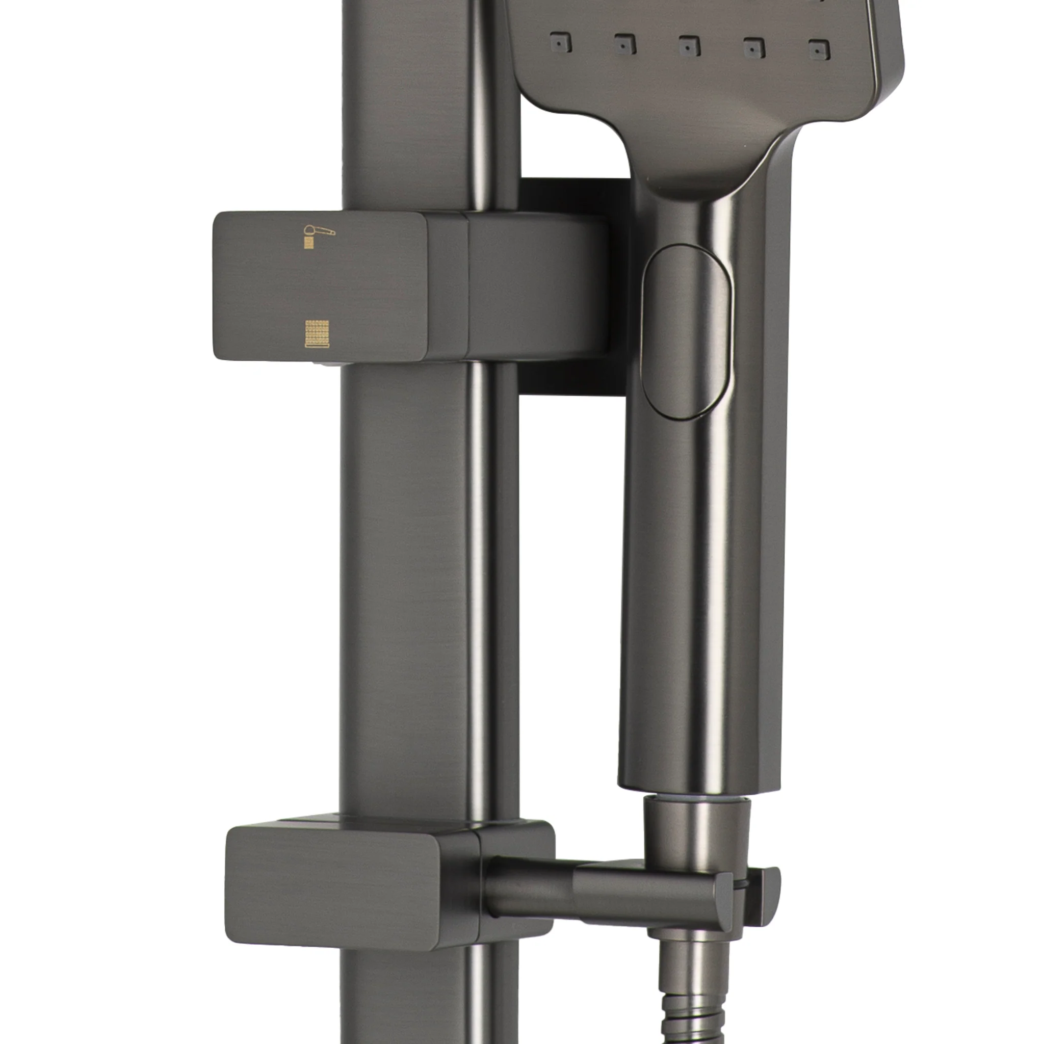 Retto Square Twin Shower System with Adjustable Rail and 250mm Head, Brushed Gunmetal - Image 2