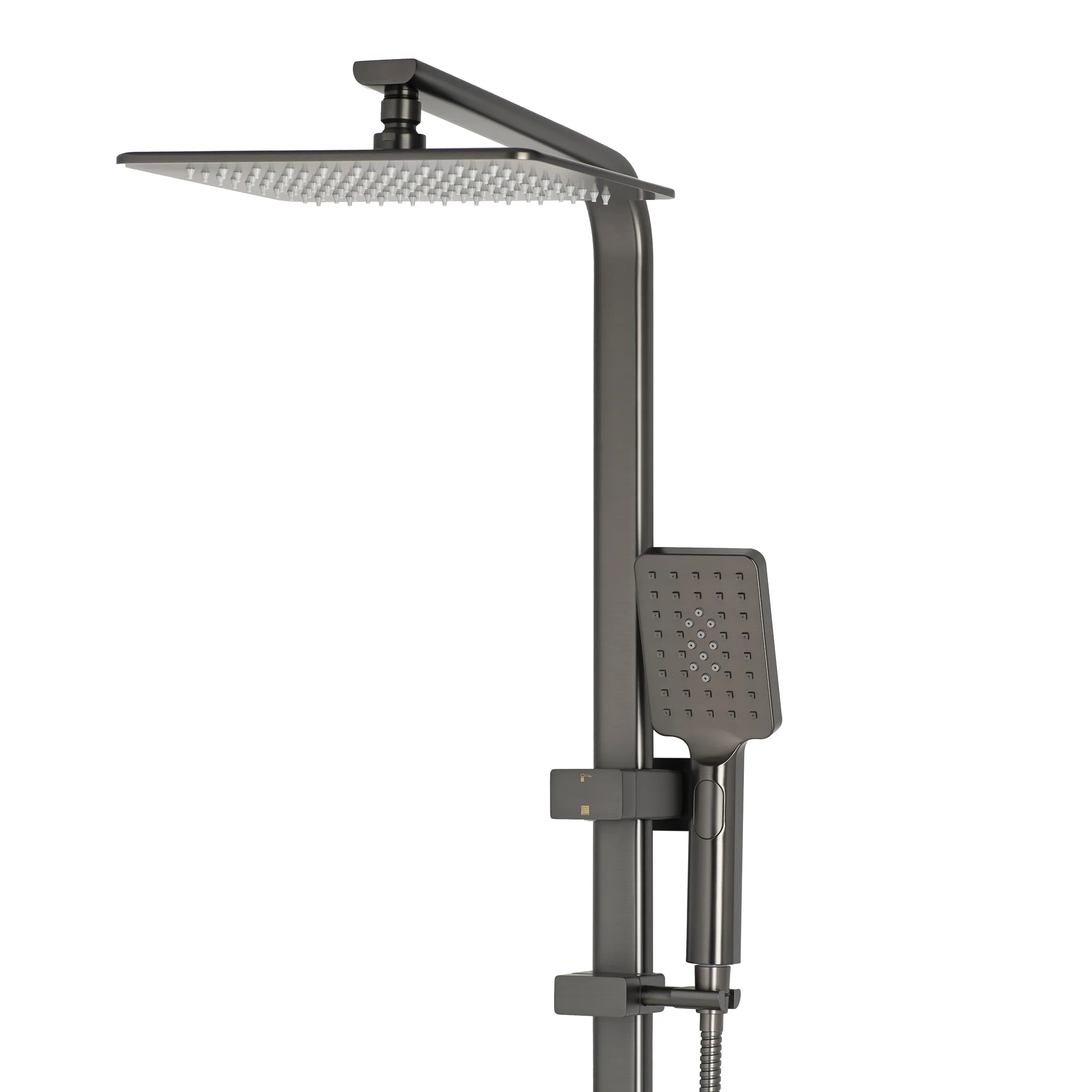 Retto Square Twin Shower System with Adjustable Rail and 250mm Head, Brushed Gunmetal - Image 3