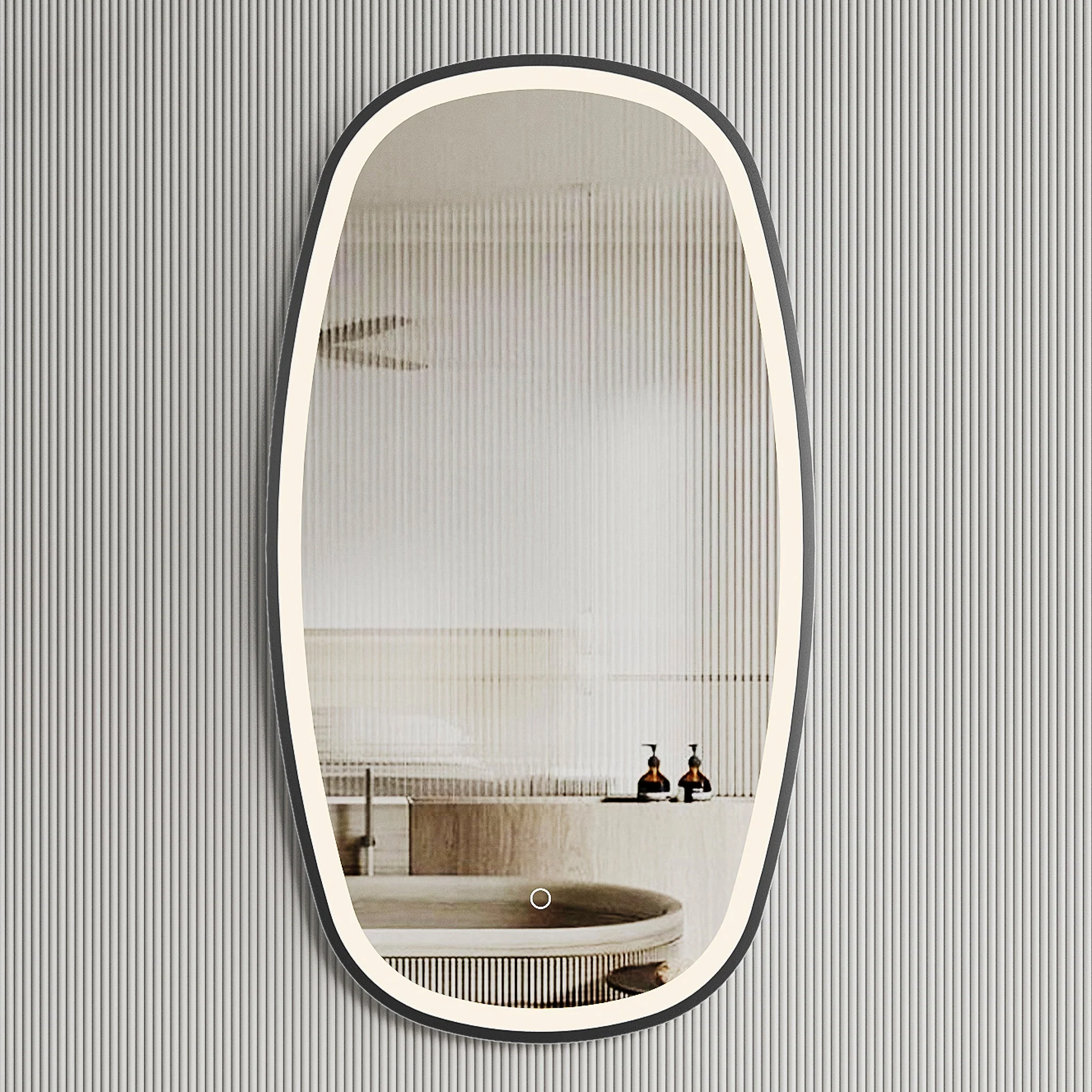 *Clearance* Riri Oblong 500mm x 900mm Frontlit LED Framed Mirror with Demister, Matte Black Frame - Image 2