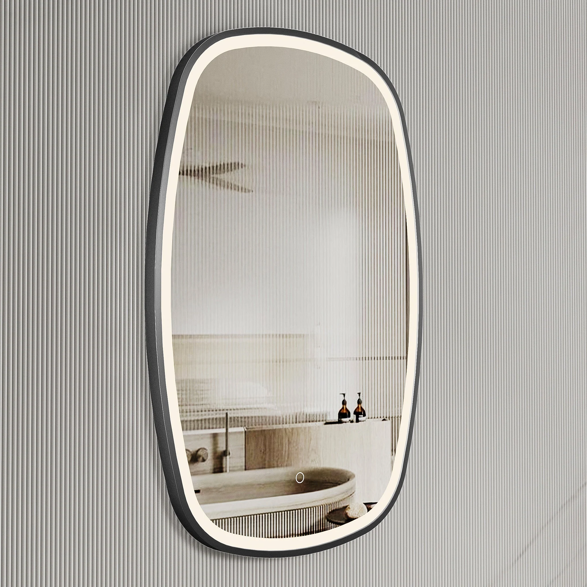 *Clearance* Riri Oblong 500mm x 900mm Frontlit LED Framed Mirror with Demister, Matte Black Frame - Image 3