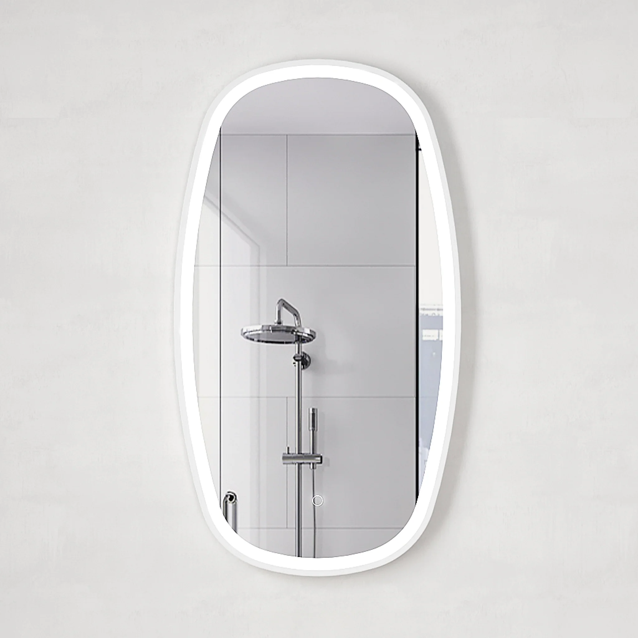 *Clearance* Riri Oblong 500mm x 900mm Frontlit LED Framed Mirror with Demister, Matte White Frame