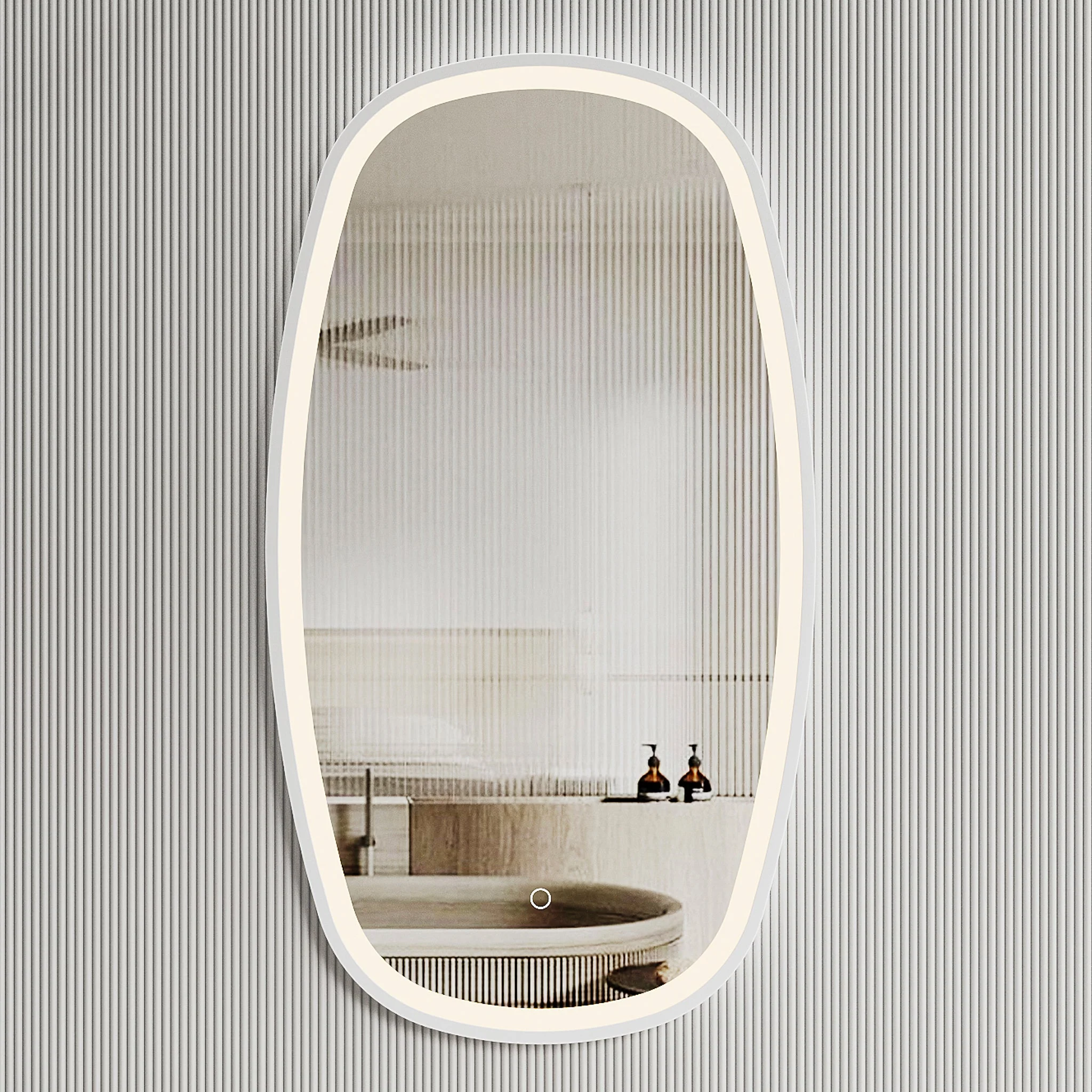 *Clearance* Riri Oblong 500mm x 900mm Frontlit LED Framed Mirror with Demister, Matte White Frame - Image 2