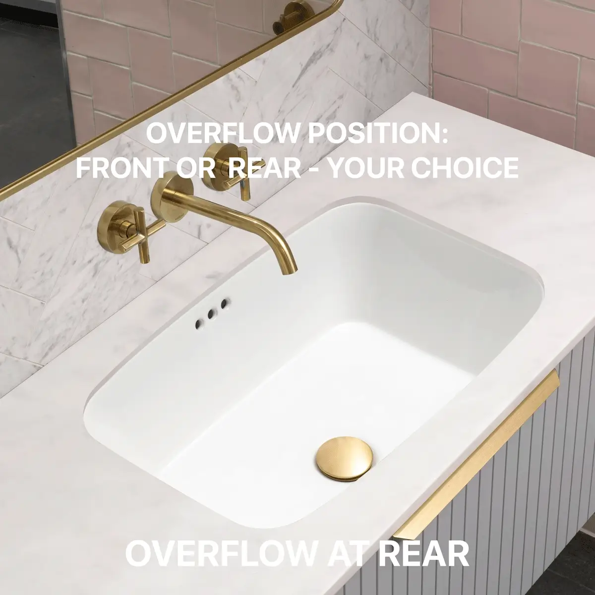 Riri Oblong 570mm x 395mm Under-Counter Basin with Overflow, Gloss White - Image 5