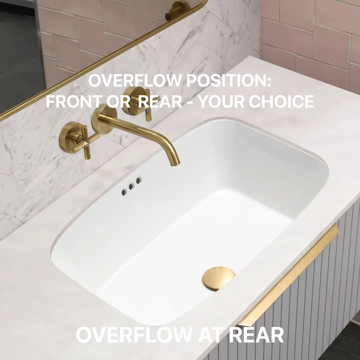 Riri Oblong 610mm x 405mm Under-Counter Basin with Overflow, Gloss White - Image 5