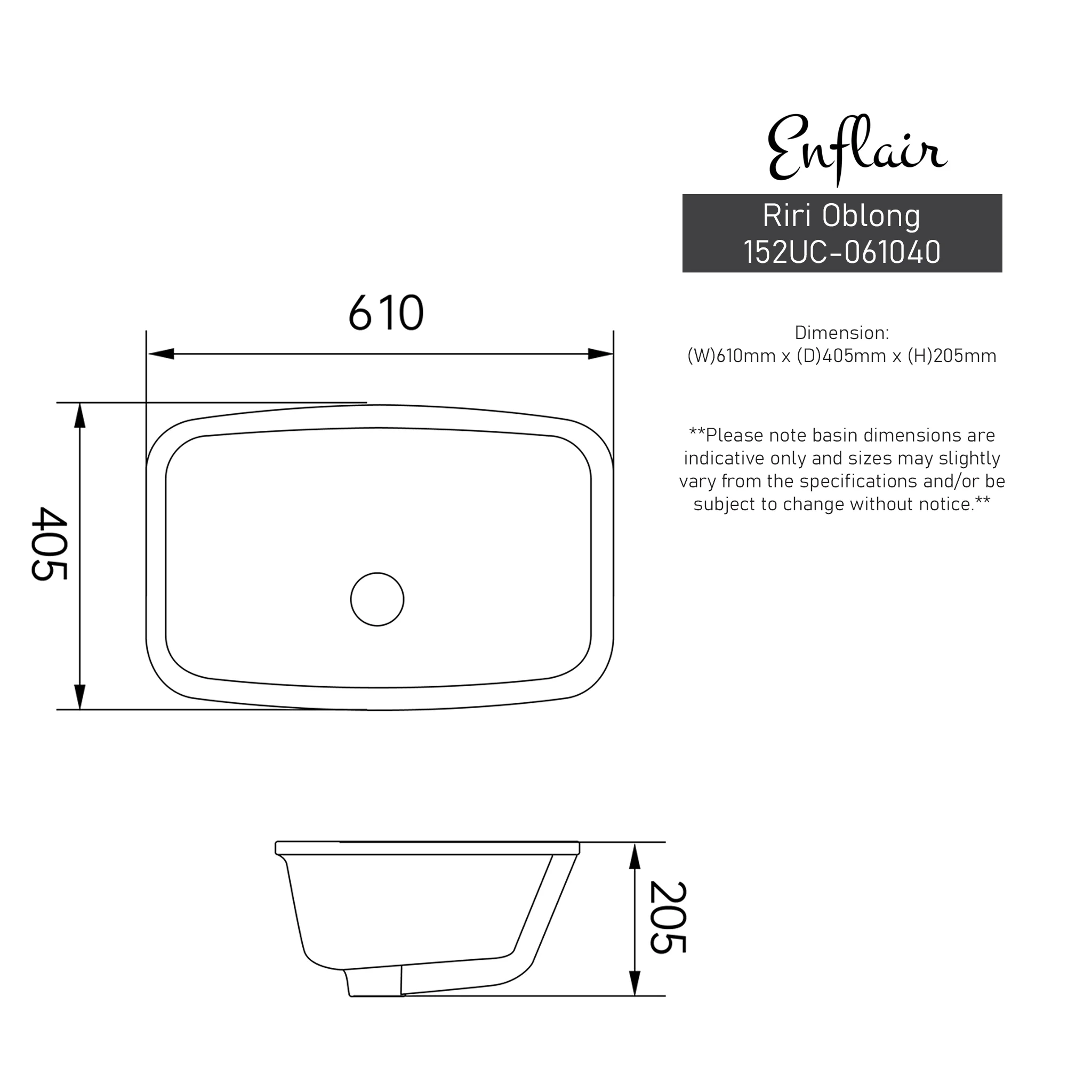 Riri Oblong 610mm x 405mm Under-Counter Basin with Overflow, Gloss White - Image 9