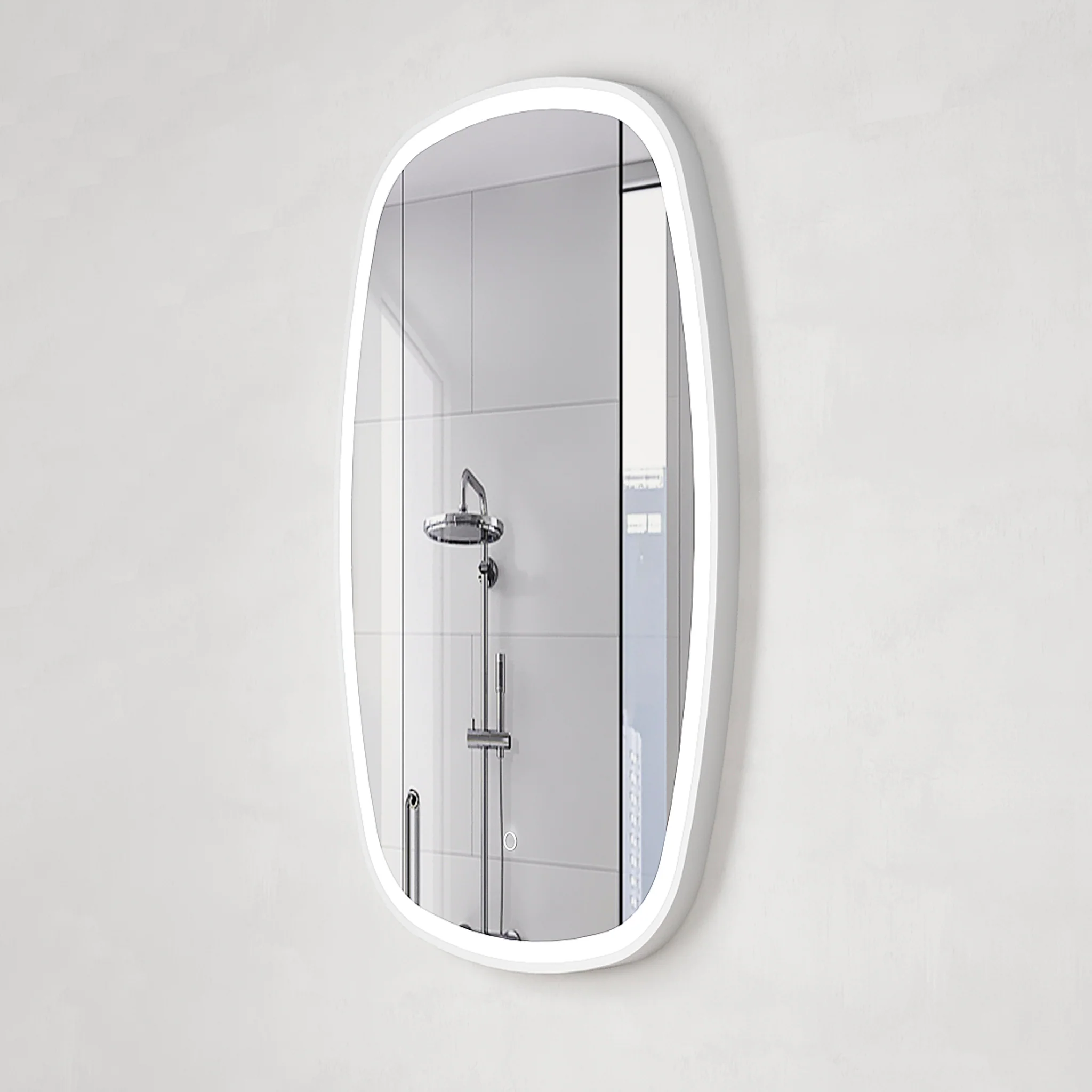 *Clearance* Riri Oblong 600mm x 900mm Frontlit LED Framed Mirror with Demister, Matte White Frame