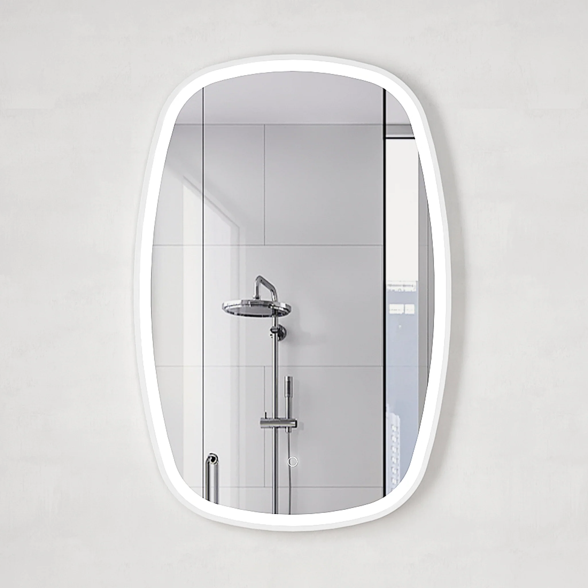 *Clearance* Riri Oblong 600mm x 900mm Frontlit LED Framed Mirror with Demister, Matte White Frame - Image 2