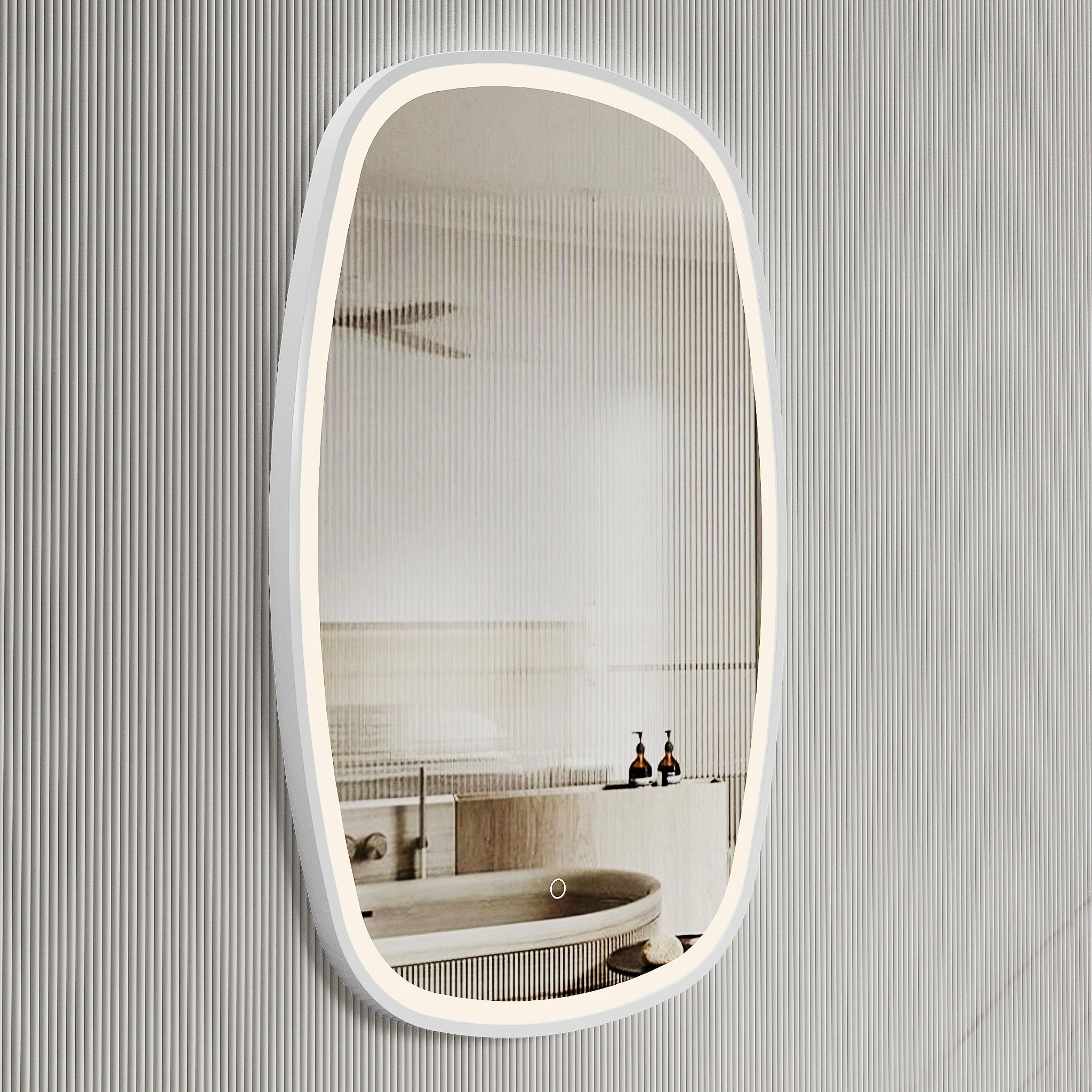 *Clearance* Riri Oblong 600mm x 900mm Frontlit LED Framed Mirror with Demister, Matte White Frame - Image 3