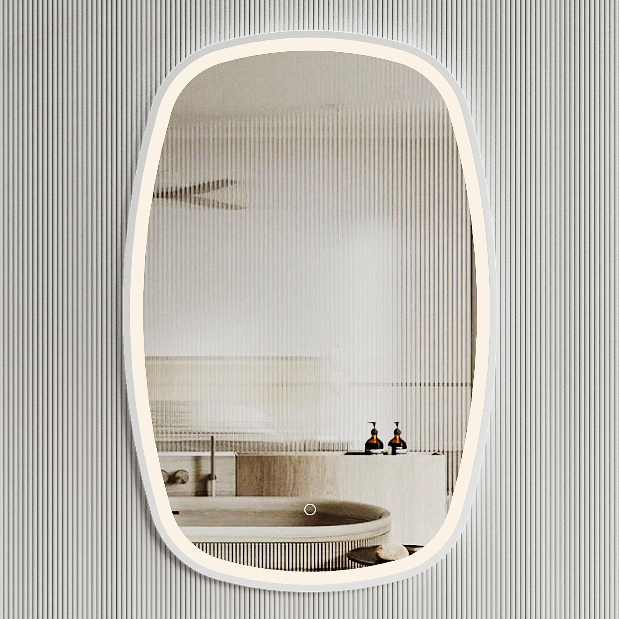 *Clearance* Riri Oblong 600mm x 900mm Frontlit LED Framed Mirror with Demister, Matte White Frame - Image 4