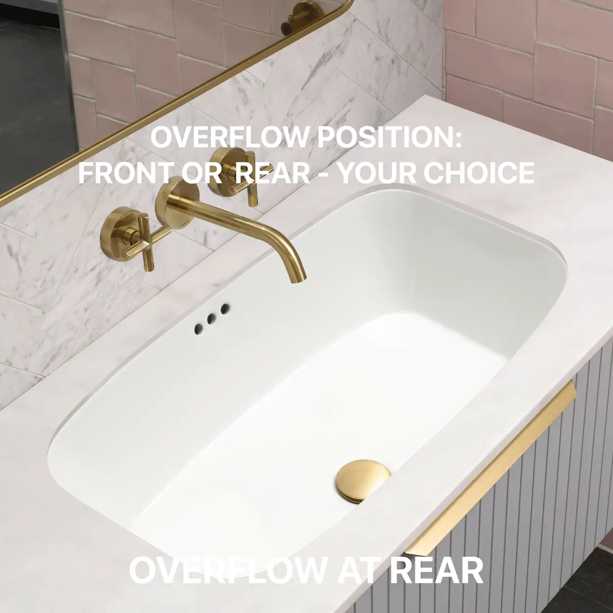 Riri Oblong 710mm x 415mm Under-Counter Basin with Overflow, Gloss White - Image 5