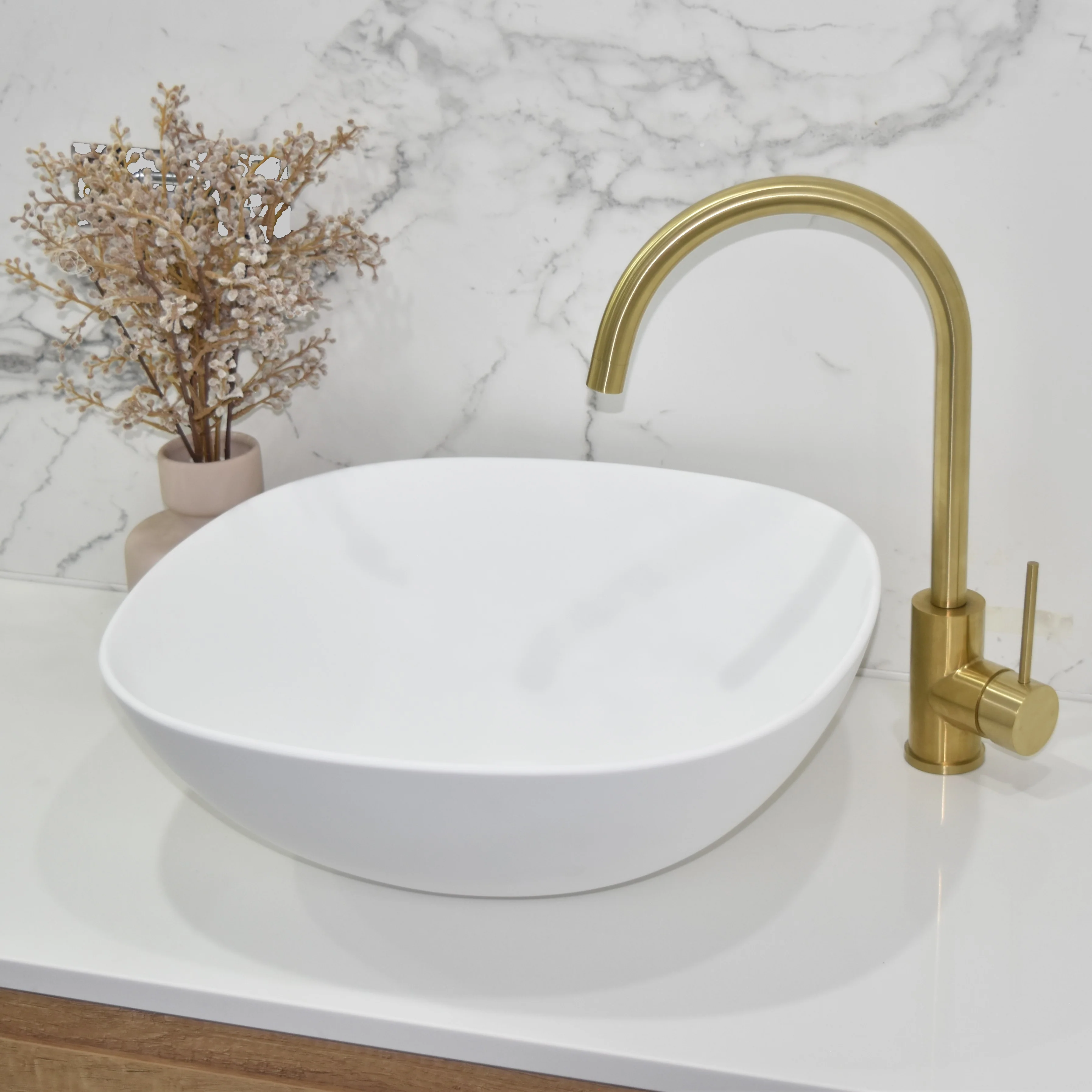 Rolo 430mm Artificial Stone Above-Counter Basin, Matte White - Image 3
