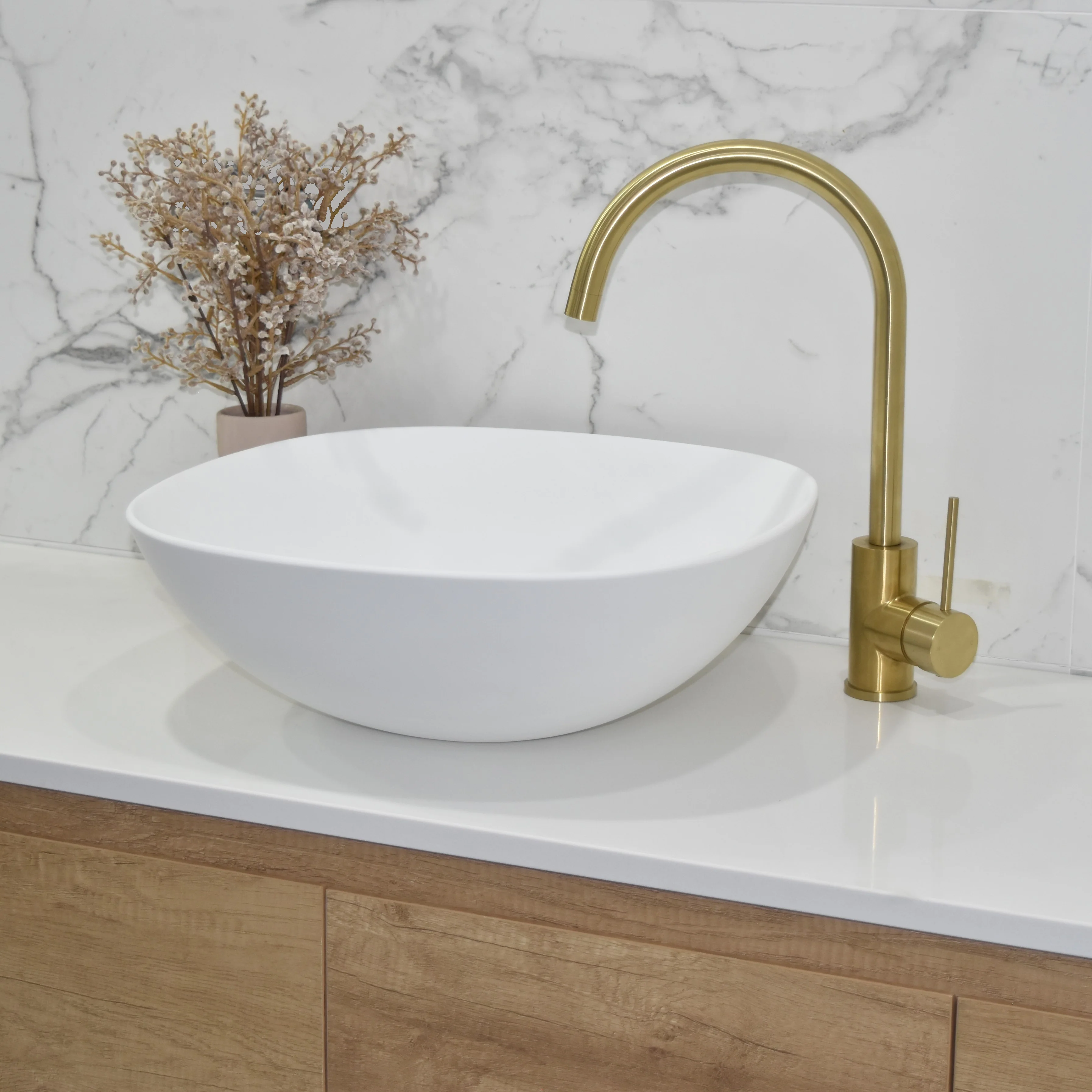 Rolo 430mm Artificial Stone Above-Counter Basin, Matte White - Image 4