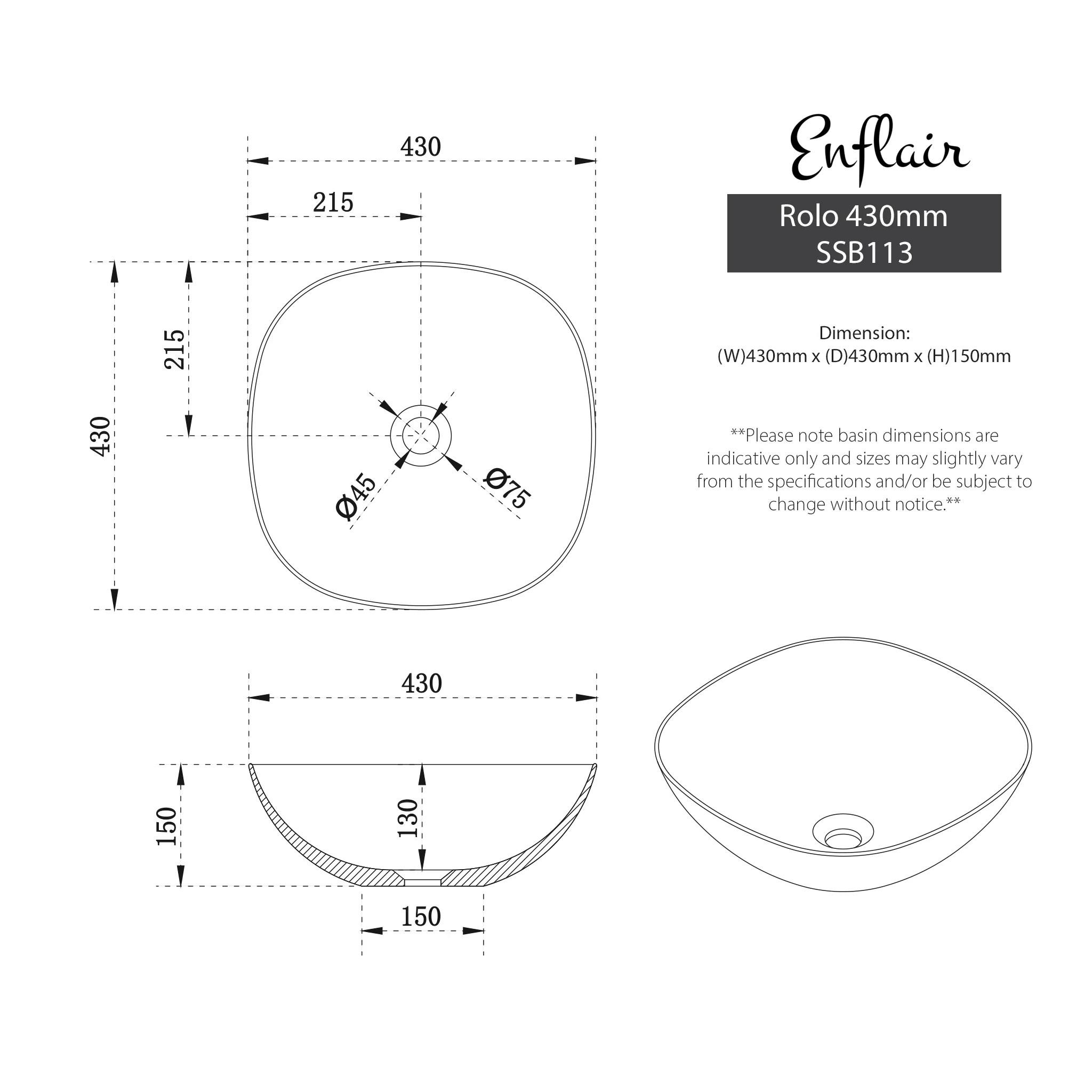Rolo 430mm Artificial Stone Above-Counter Basin, Matte White - Image 5