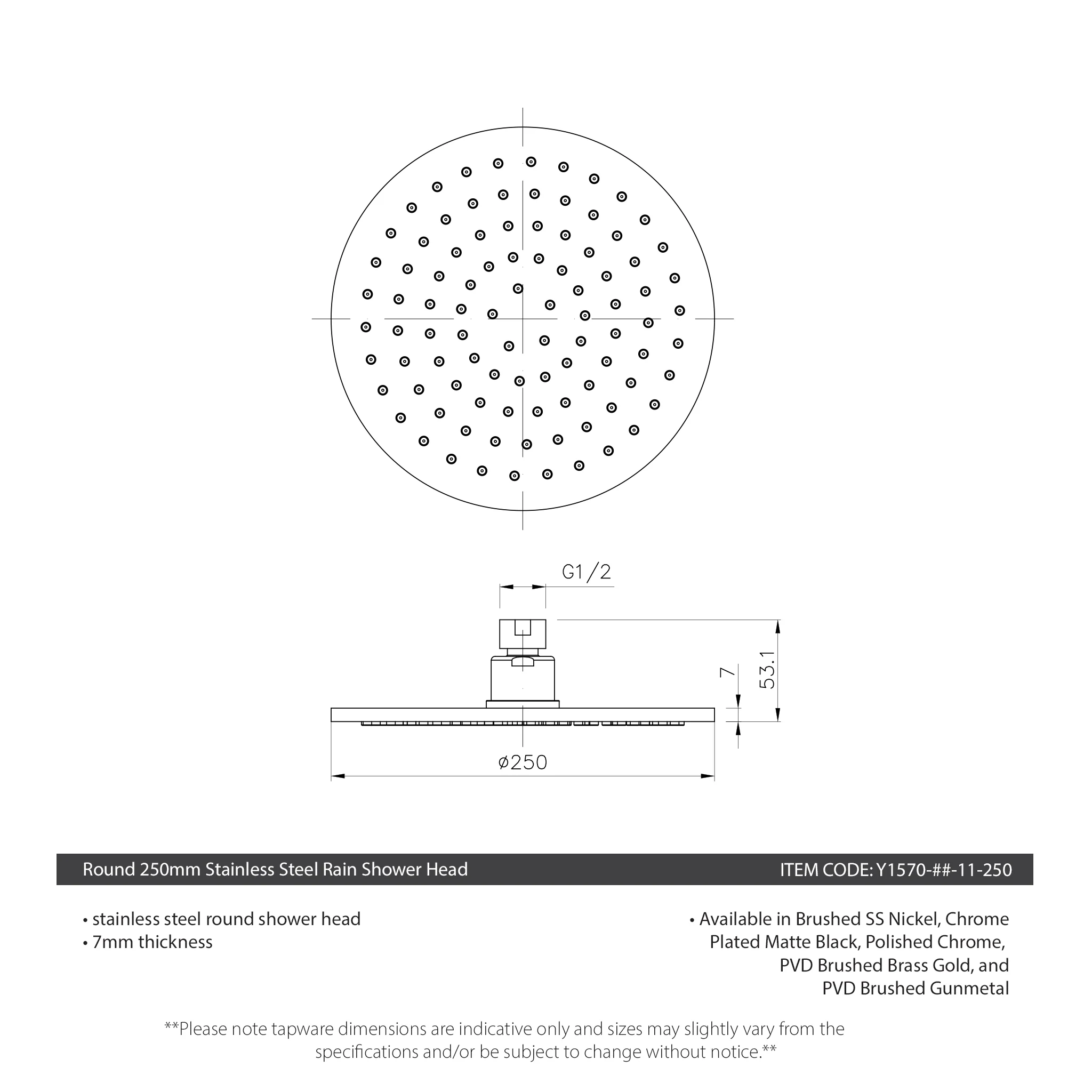 Round 250mm Stainless Steel Rain Shower Head, Matte Black - Image 4