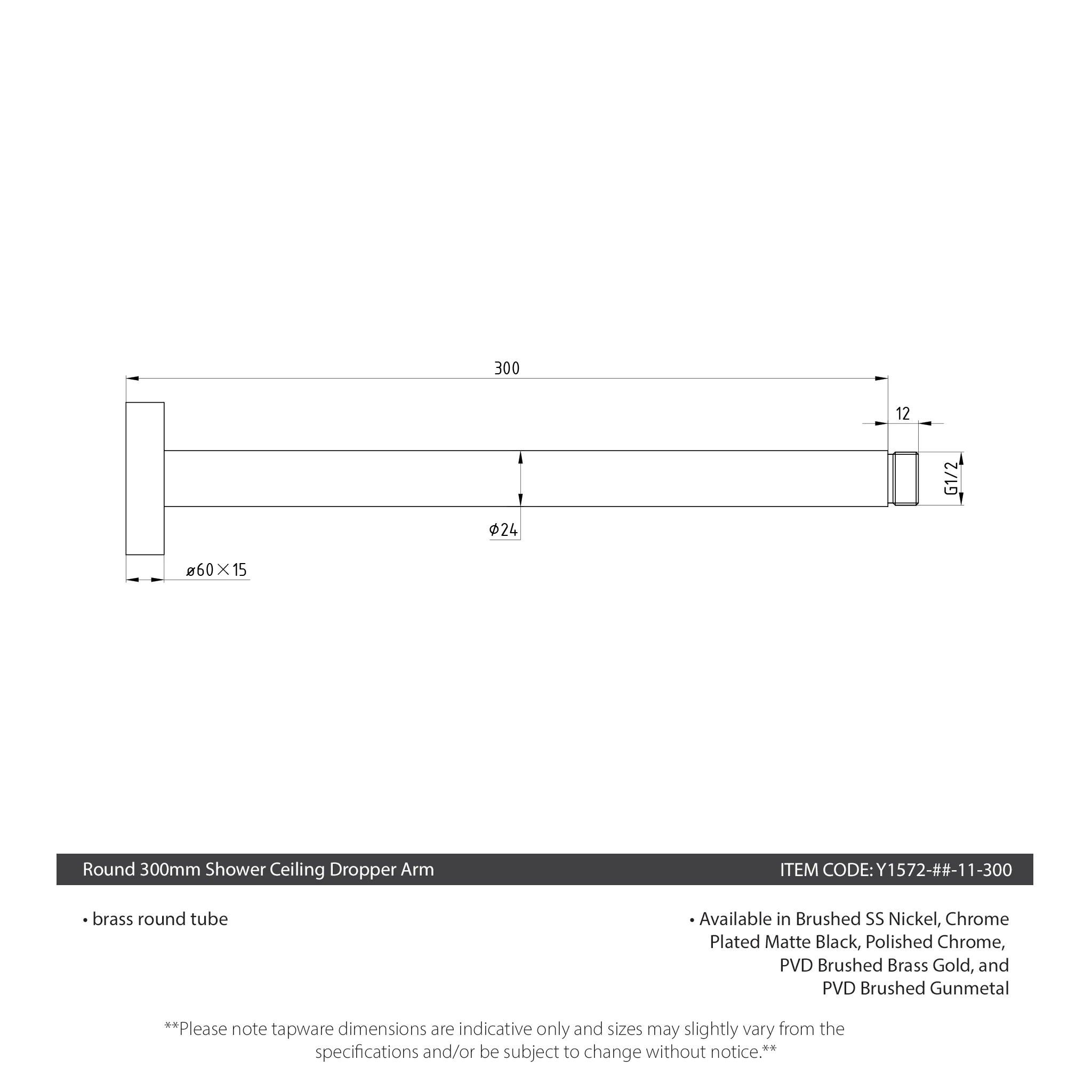 Round 300mm Shower Ceiling Dropper Arm, Polished Chrome - Image 3