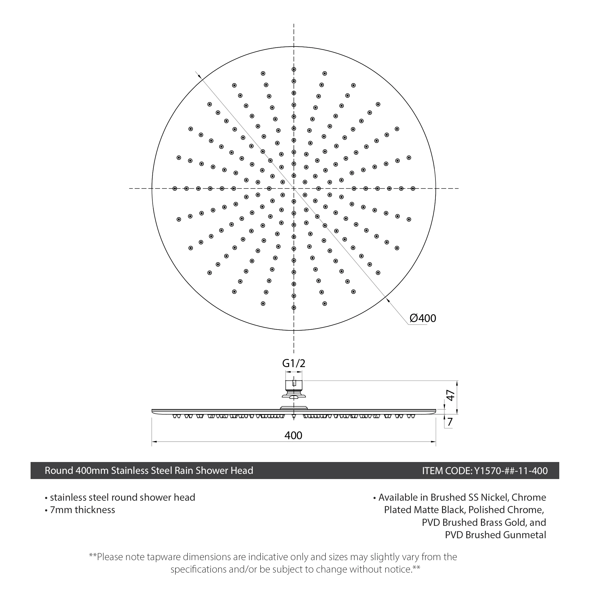 Round 400mm Stainless Steel Rain Shower Head, Matte Black - Image 5