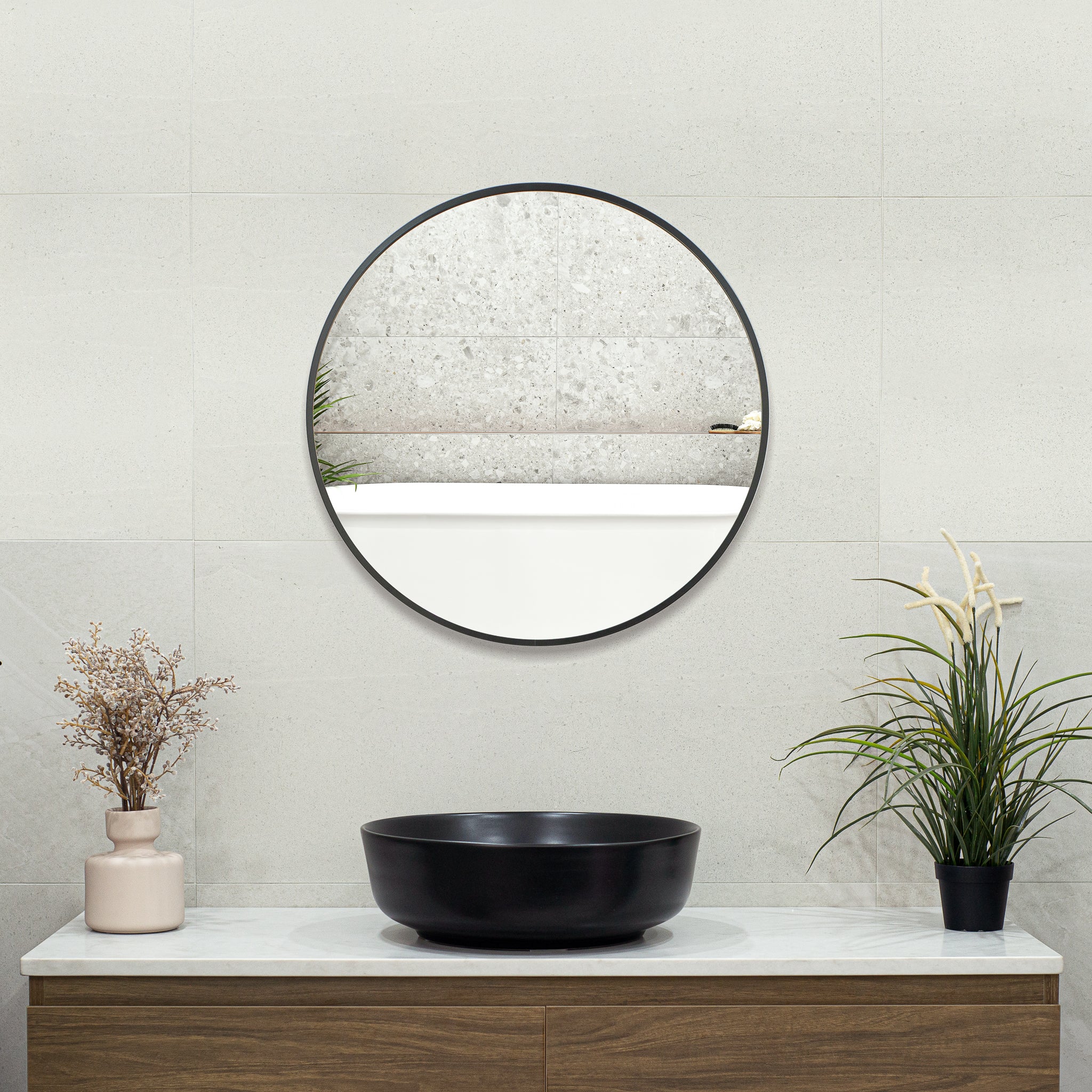 Round Mirror with Black Frame. Available 600mm, 750mm, 900mm, 1000mm *Clearance Stock* - Image 3