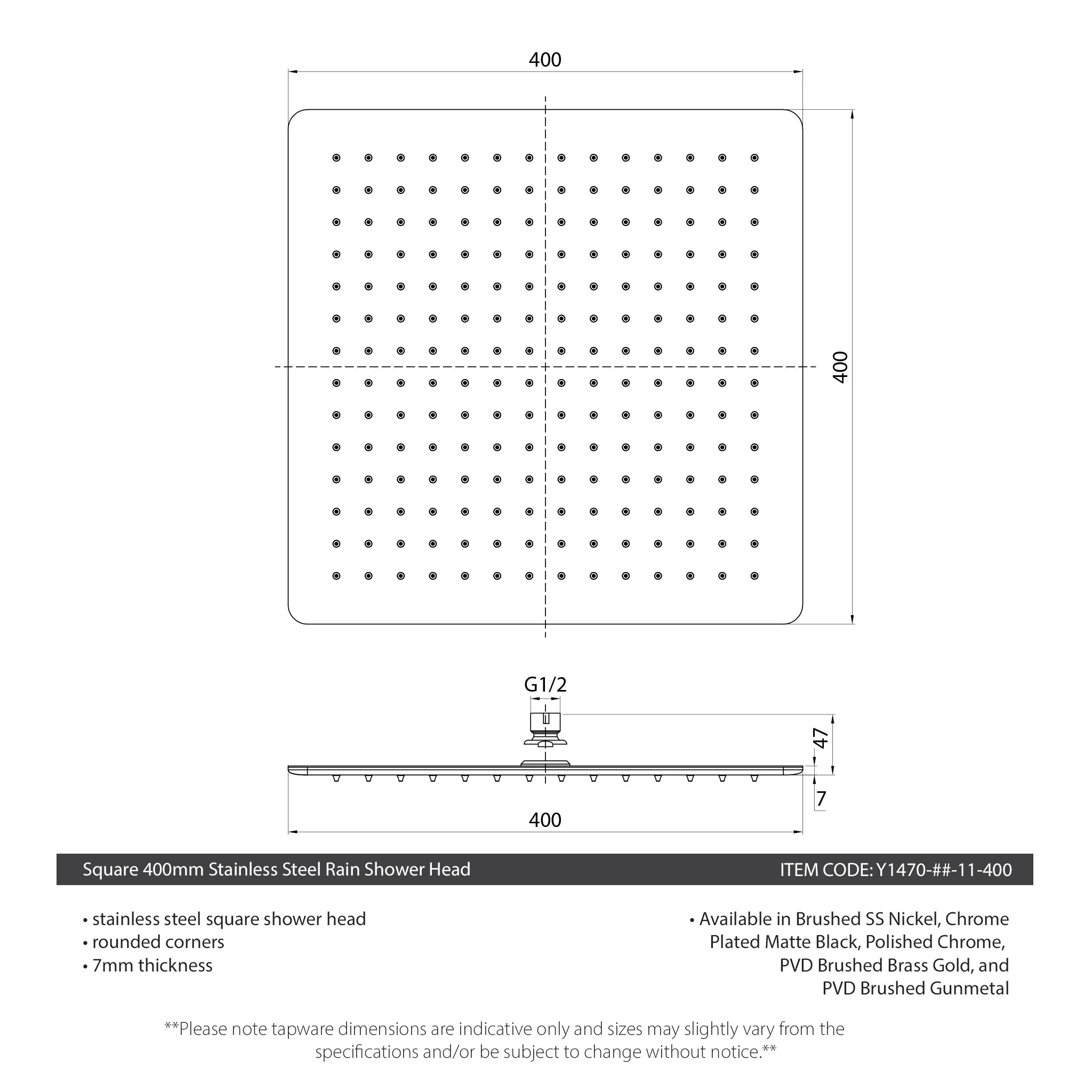Square 400mm Stainless Steel Rain Shower Head, Matte Black - Image 5