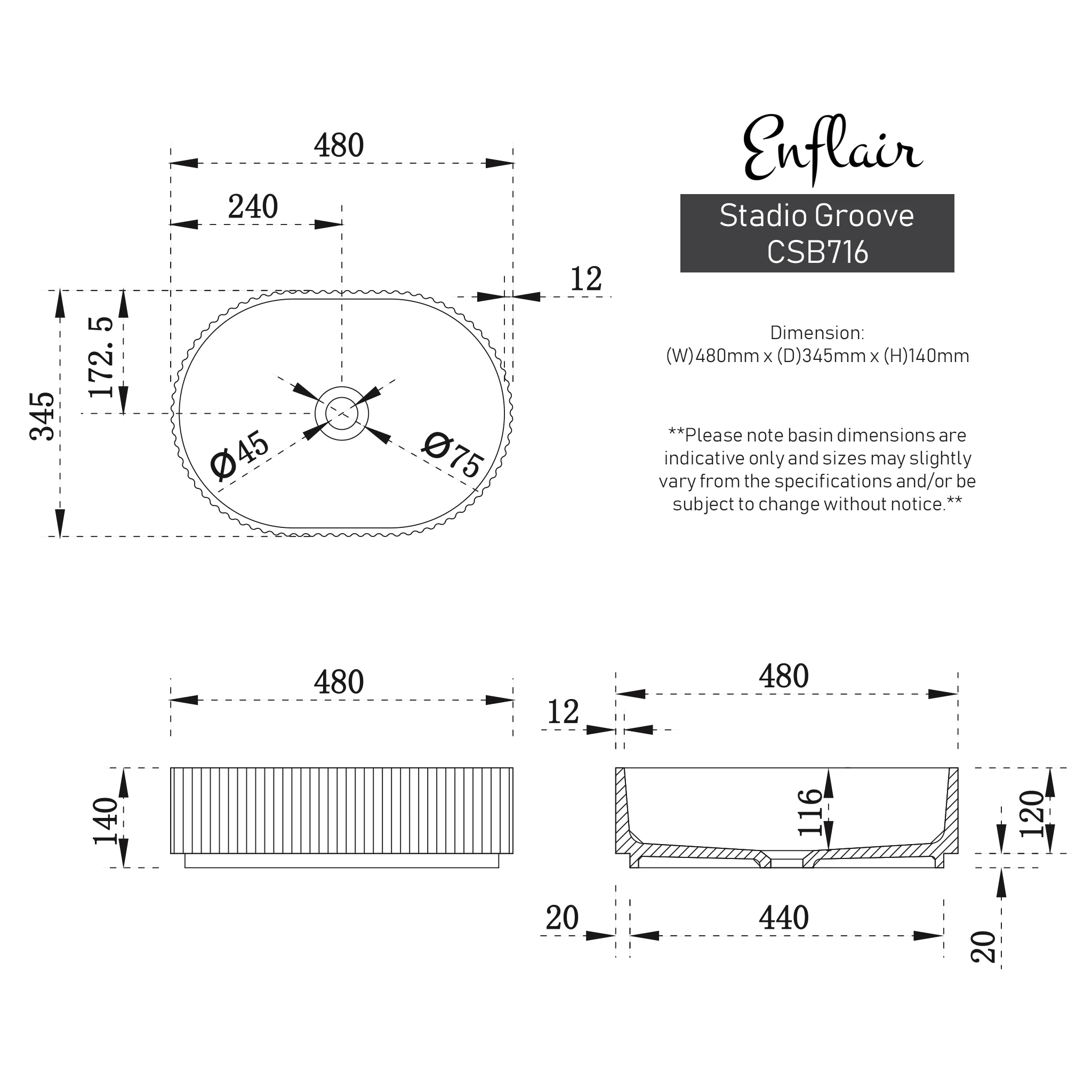 Stadio Groove 480mm Fluted Oval Artificial Stone Above-Counter Basin, Matte Mint Green - Image 4