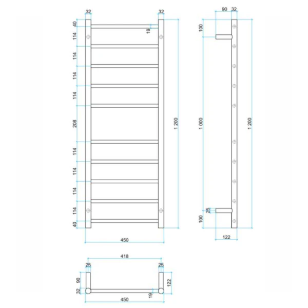 Thermogroup 10 Bar Thermorail Round Heated Towel Ladder 450mm | Matte Black | - Image 2