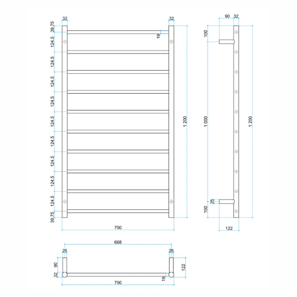 Thermogroup 10 Bar Thermorail Round Heated Towel Ladder 700mm | Brushed Stainless | - Image 2