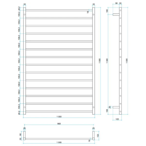 Thermogroup 14 Bar Thermorail Round Heated Towel Ladder 1000mm | Polished Stainless | - Image 2