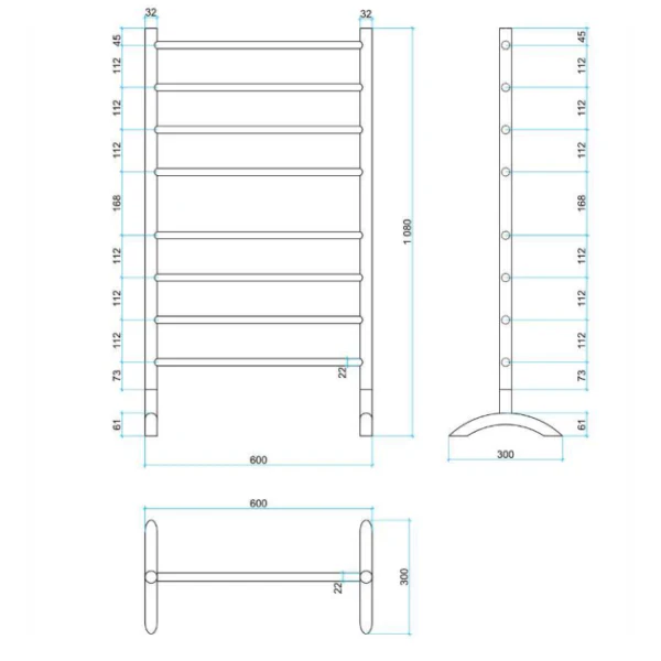 Thermogroup 8 Bar Thermorail Round Free-Standing Heated Towel Rail 600mm | Polished Stainless | - Image 2