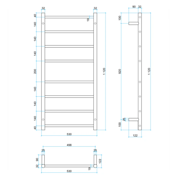 Thermogroup 8 Bar Thermorail Round Heated Towel Ladder 530mm | Brushed Stainless | - Image 2