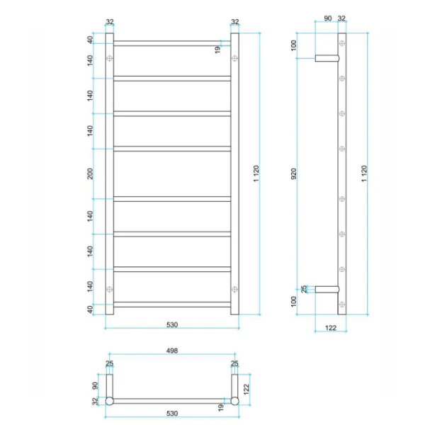 Thermogroup 8 Bar Thermorail Round Heated Towel Ladder 530mm | Polished Stainless | - Image 2