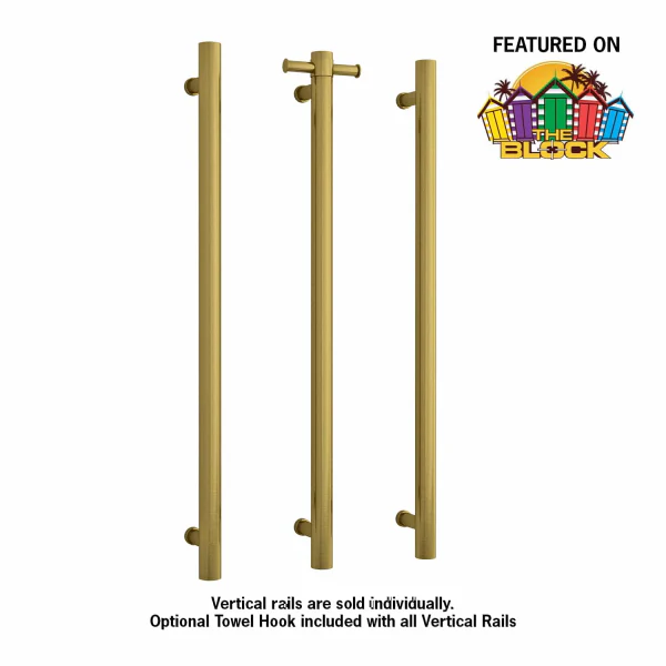Thermogroup Round Single Bar Vertical Heated Towel Rail | Brushed Gold | - Image 2
