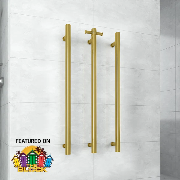 Thermogroup Round Single Bar Vertical Heated Towel Rail | Brushed Gold | - Image 3