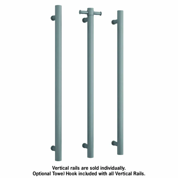 Thermogroup Round Single Bar Vertical Heated Towel Rail | Gun Metal | - Image 2