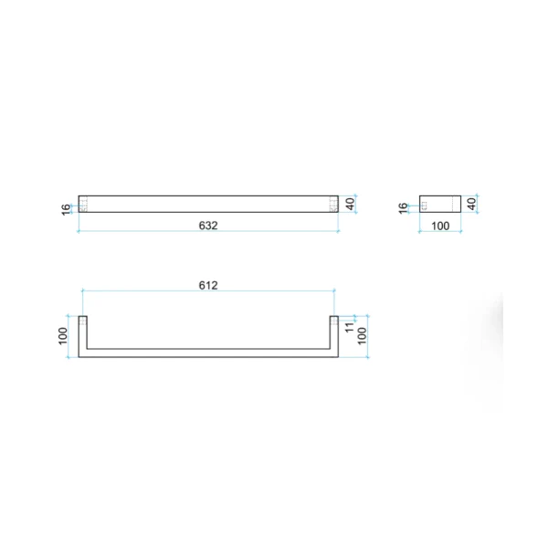 Thermogroup Square Single Bar Heated Towel Rail 632mm | Polished Stainless | - Image 2
